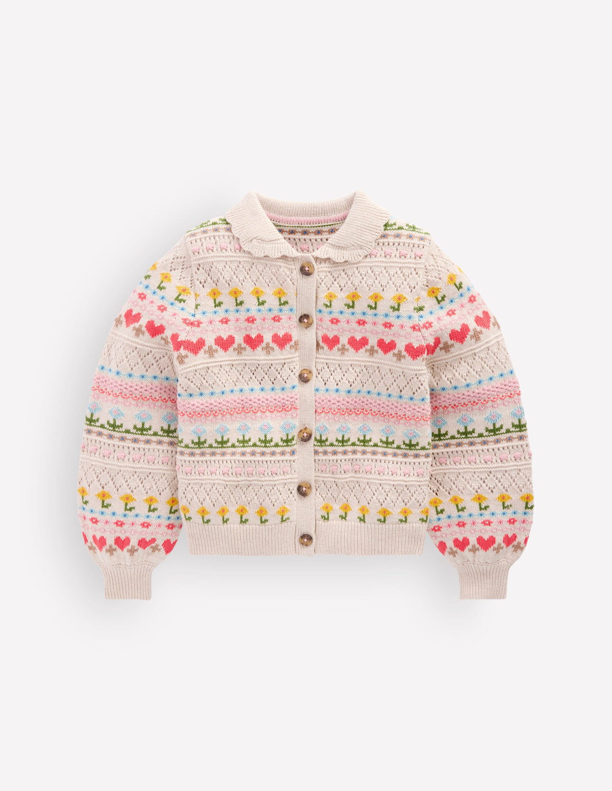 Collared Cardigan-Oatmeal Marl Flowers-1