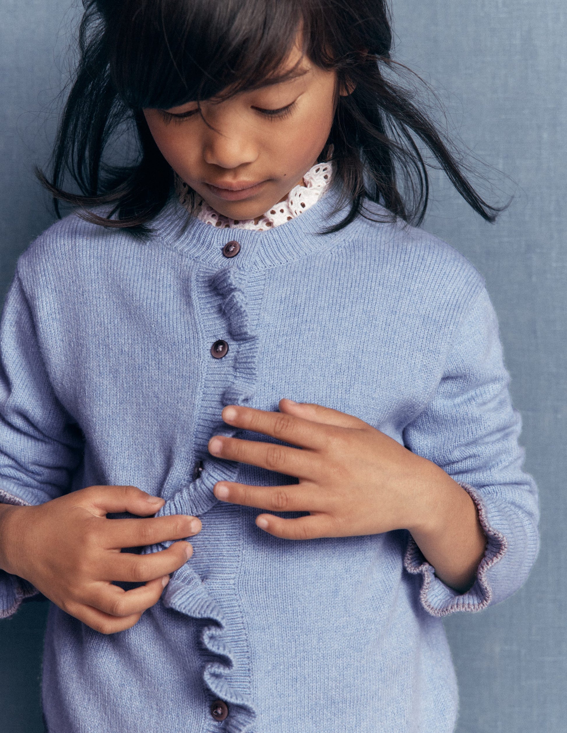 Everyday Frilled Cardigan-French Blue Marl-1