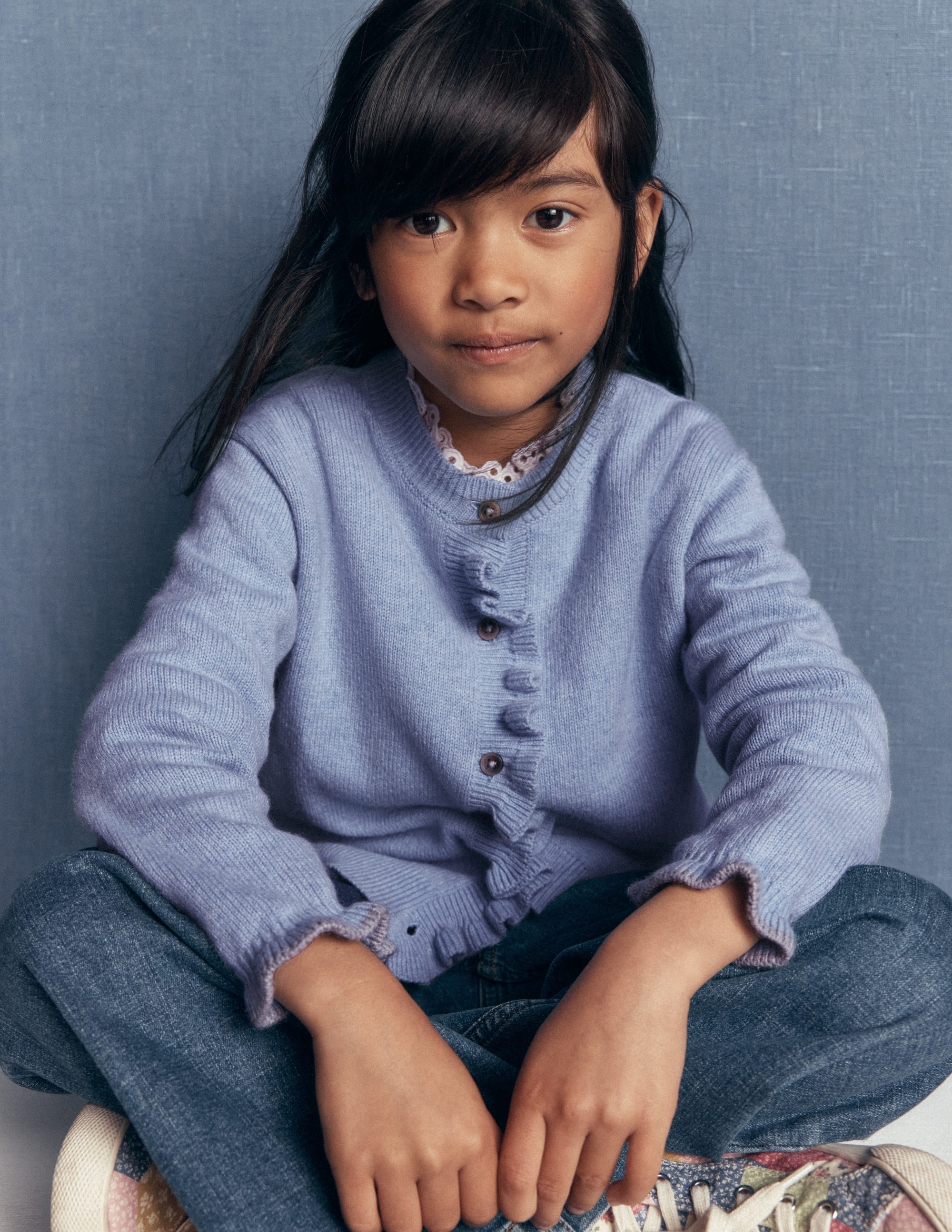 Everyday Frilled Cardigan-French Blue Marl - Image 2
