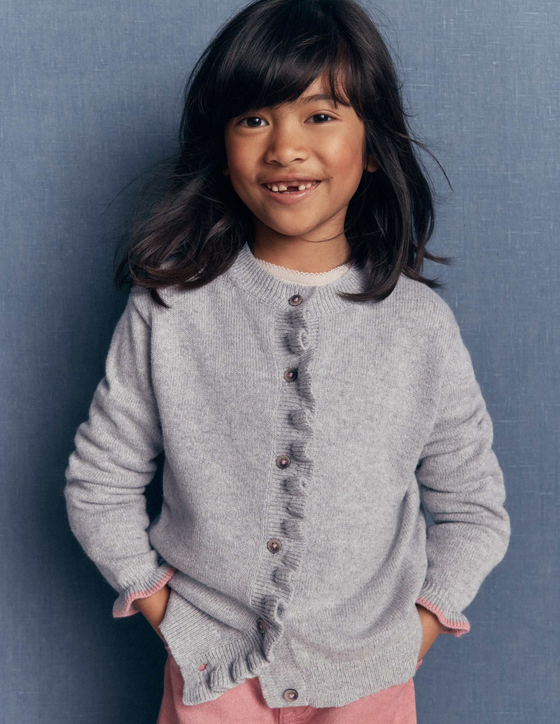 Everyday Frilled Cardigan-Grey Marl-1