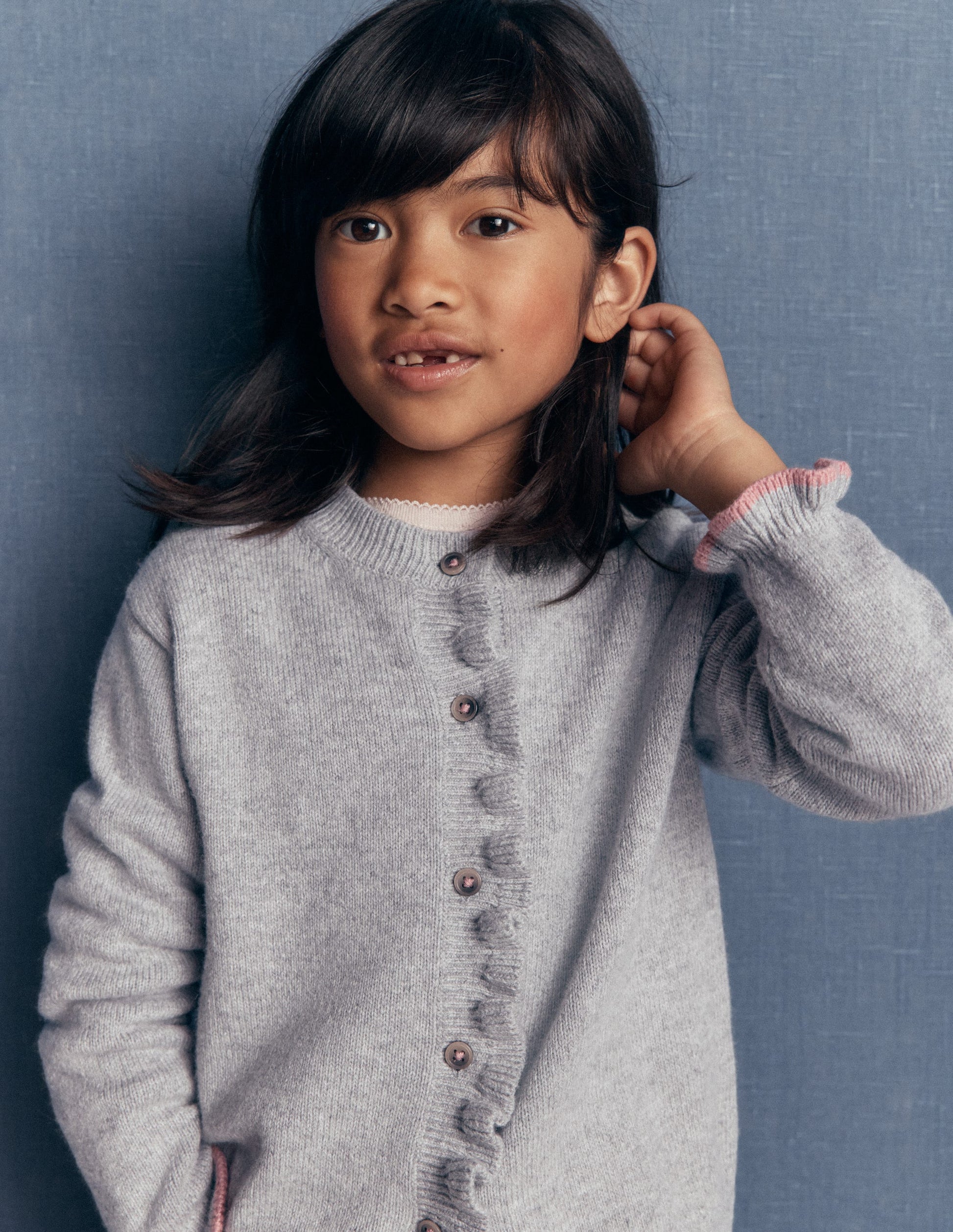 Everyday Frilled Cardigan-Grey Marl-2