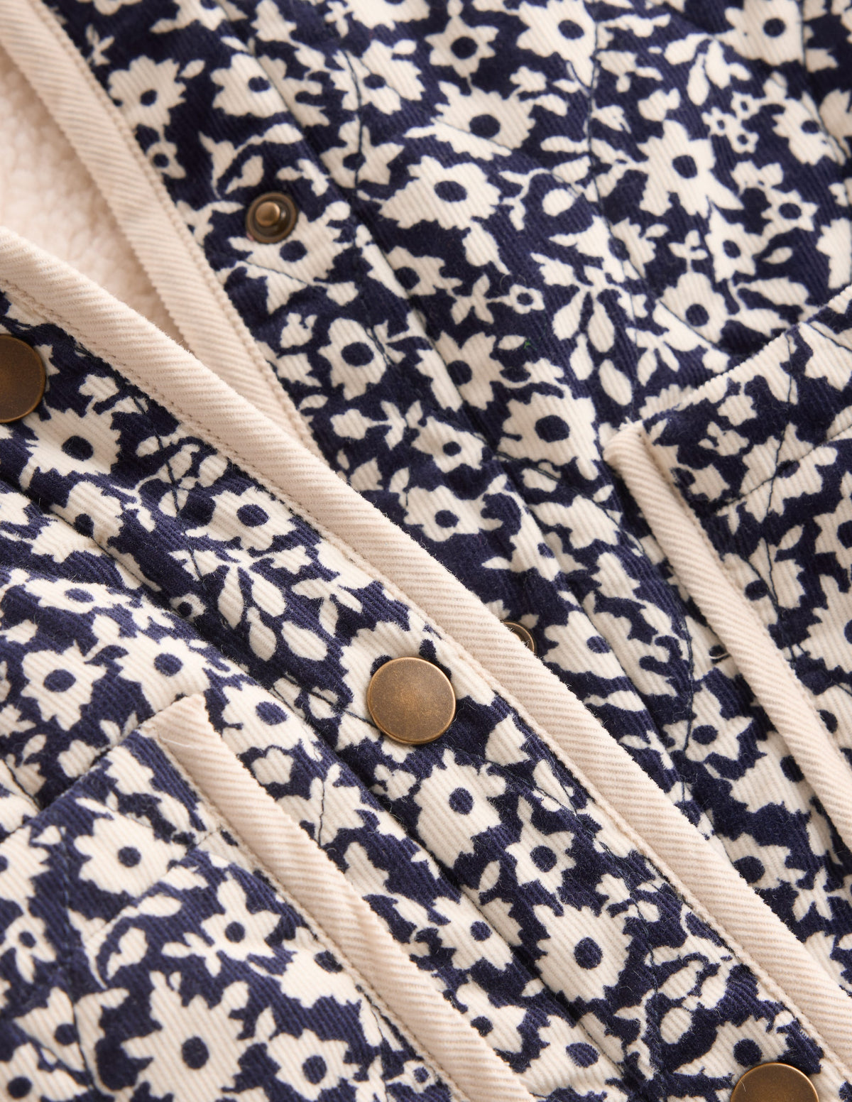 Quilted Cord Jacket-Navy Floral Print - Image 3