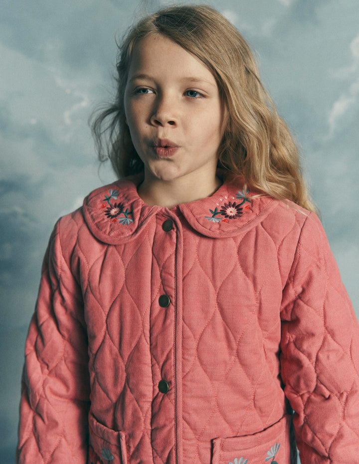 Quilted Cord Jacket-Heather Rose Floral Embroidery
