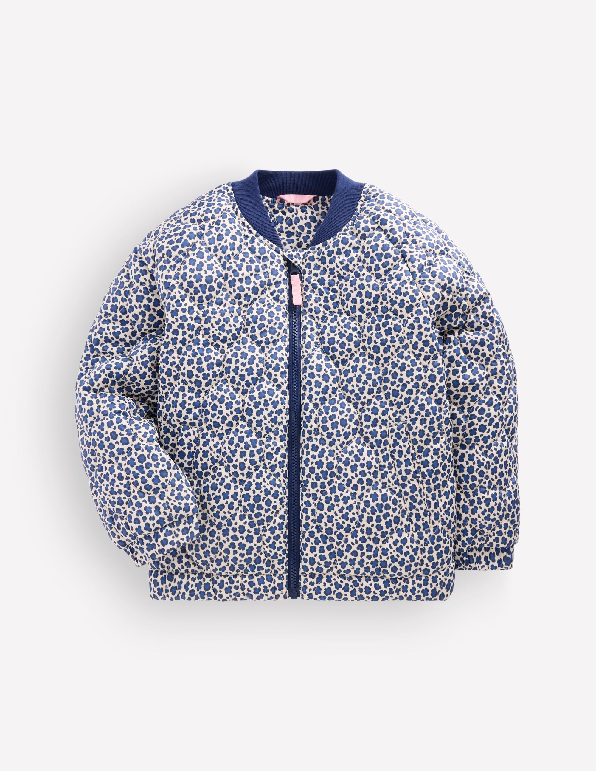 Quilted Bomber Jacket-Calico White/ Blue Leopard - Image 1