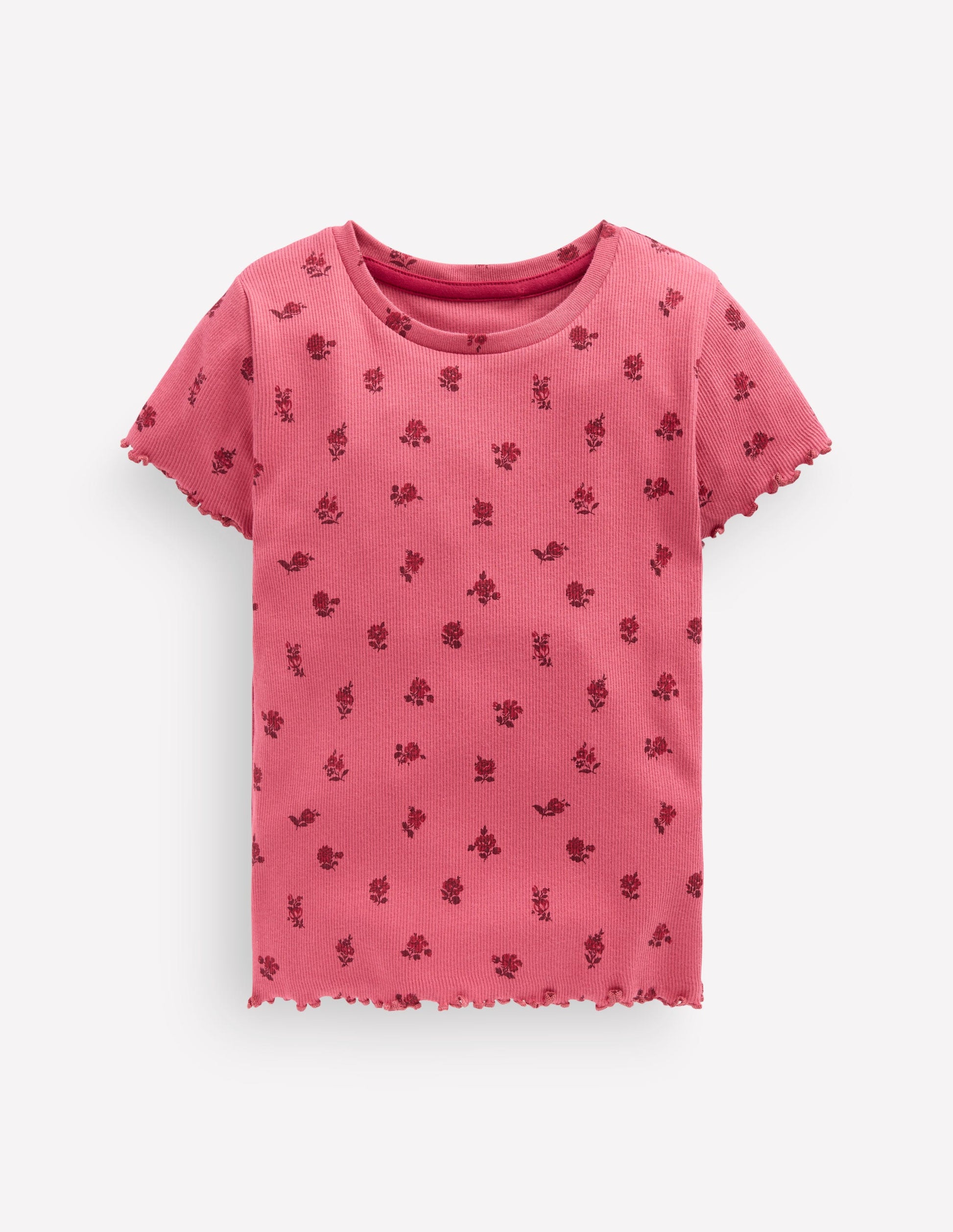 Short Sleeve Rib T-Shirt-Red Floral-1