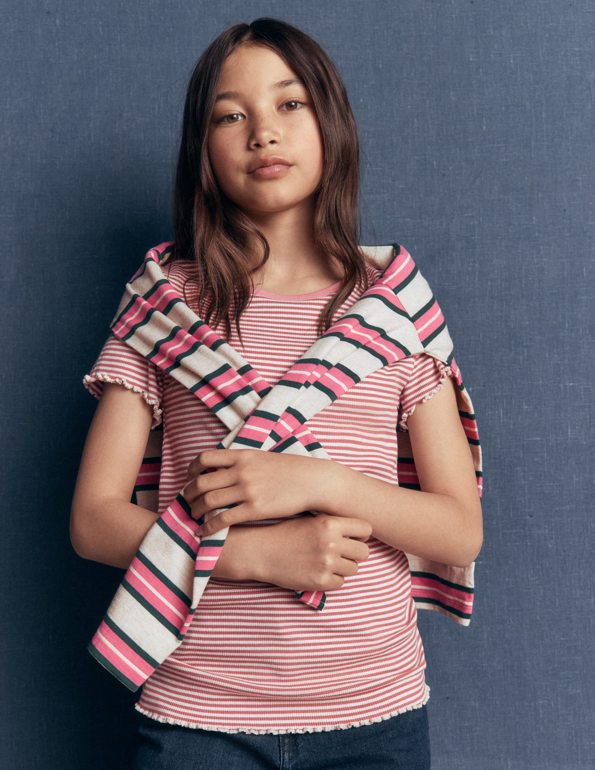 Short Sleeve Rib T-Shirt-Pink Stripe - Image 1