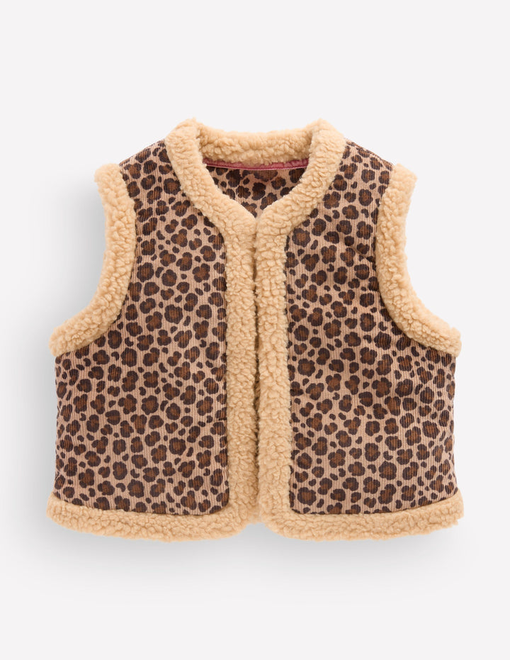 Borg Trim Vest-Brown Leopard