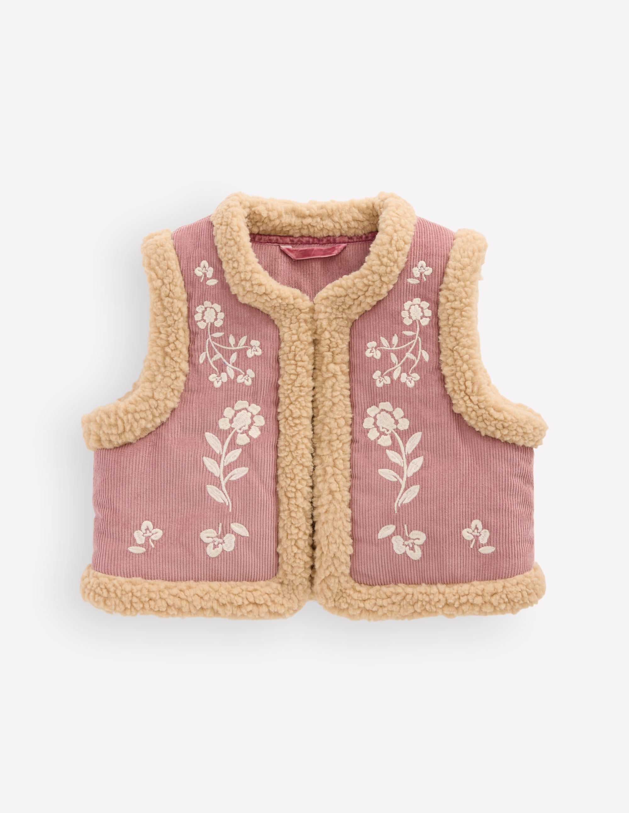 Borg Trim Vest - Pink Floral Embroidery | Boden USA