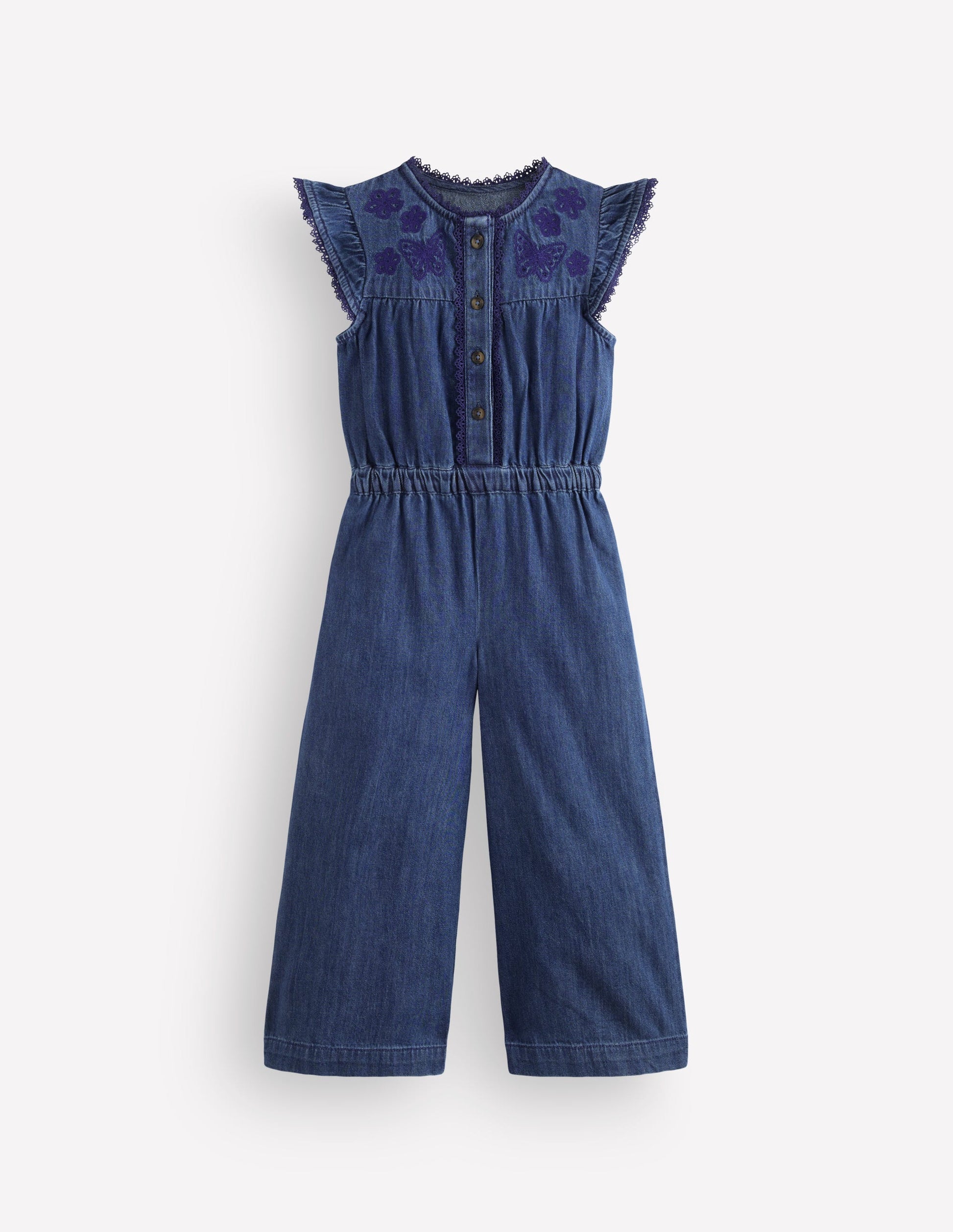 Flutter Sleeve Denim Jumpsuit-Mid Vintage-4