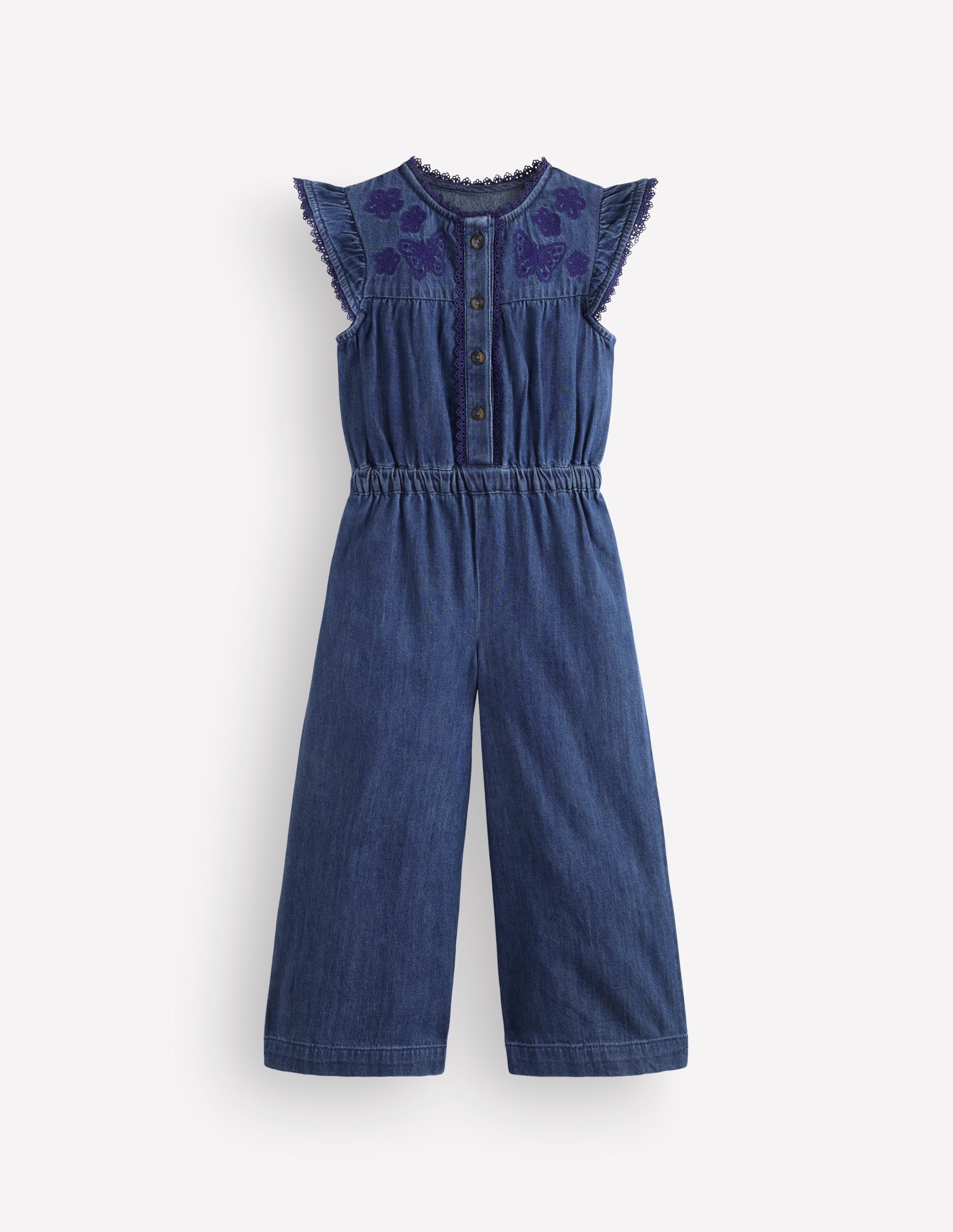 Flutter Sleeve Denim Jumpsuit-Mid Vintage - Image 4