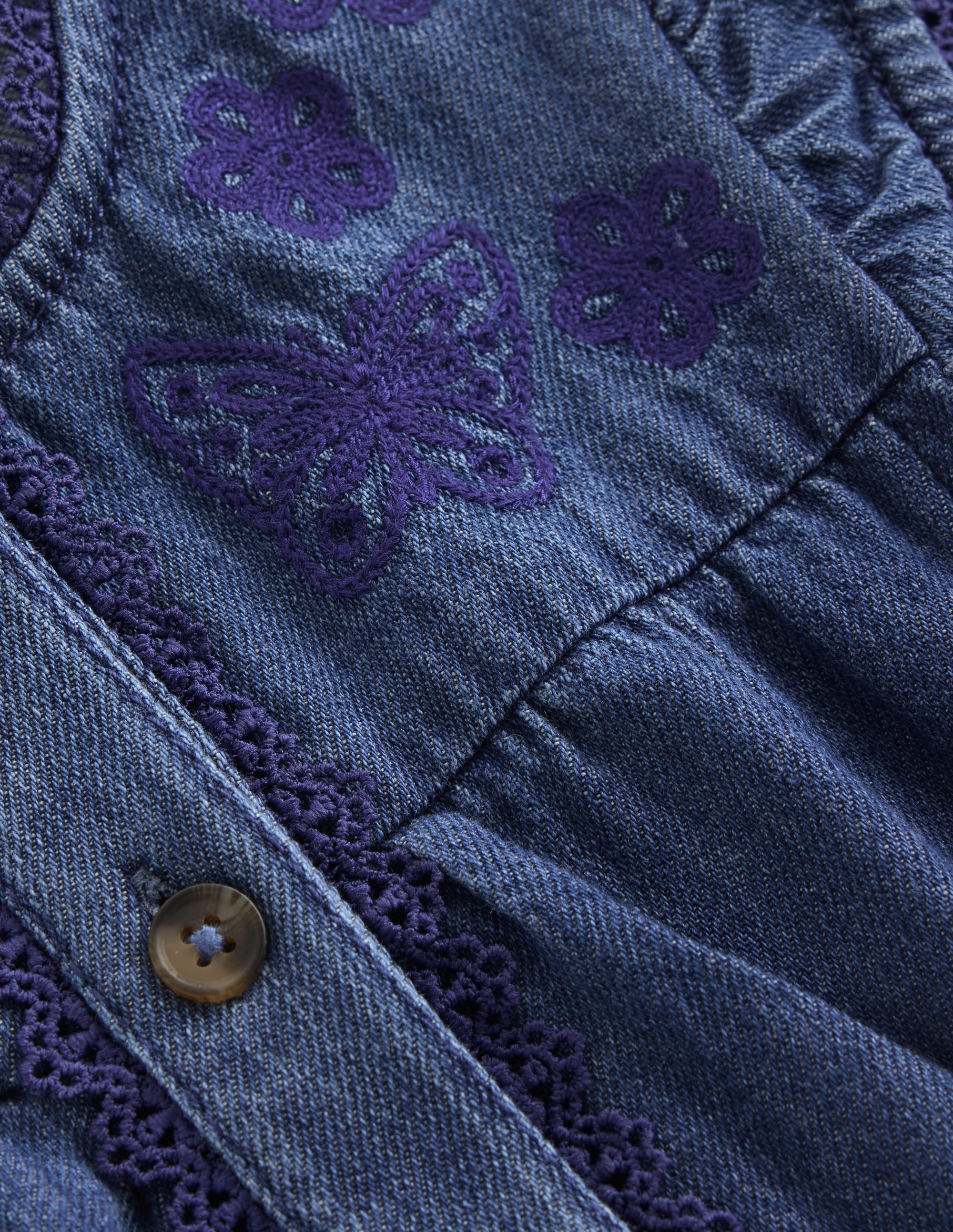 Flutter Sleeve Denim Jumpsuit-Mid Vintage - Image 6