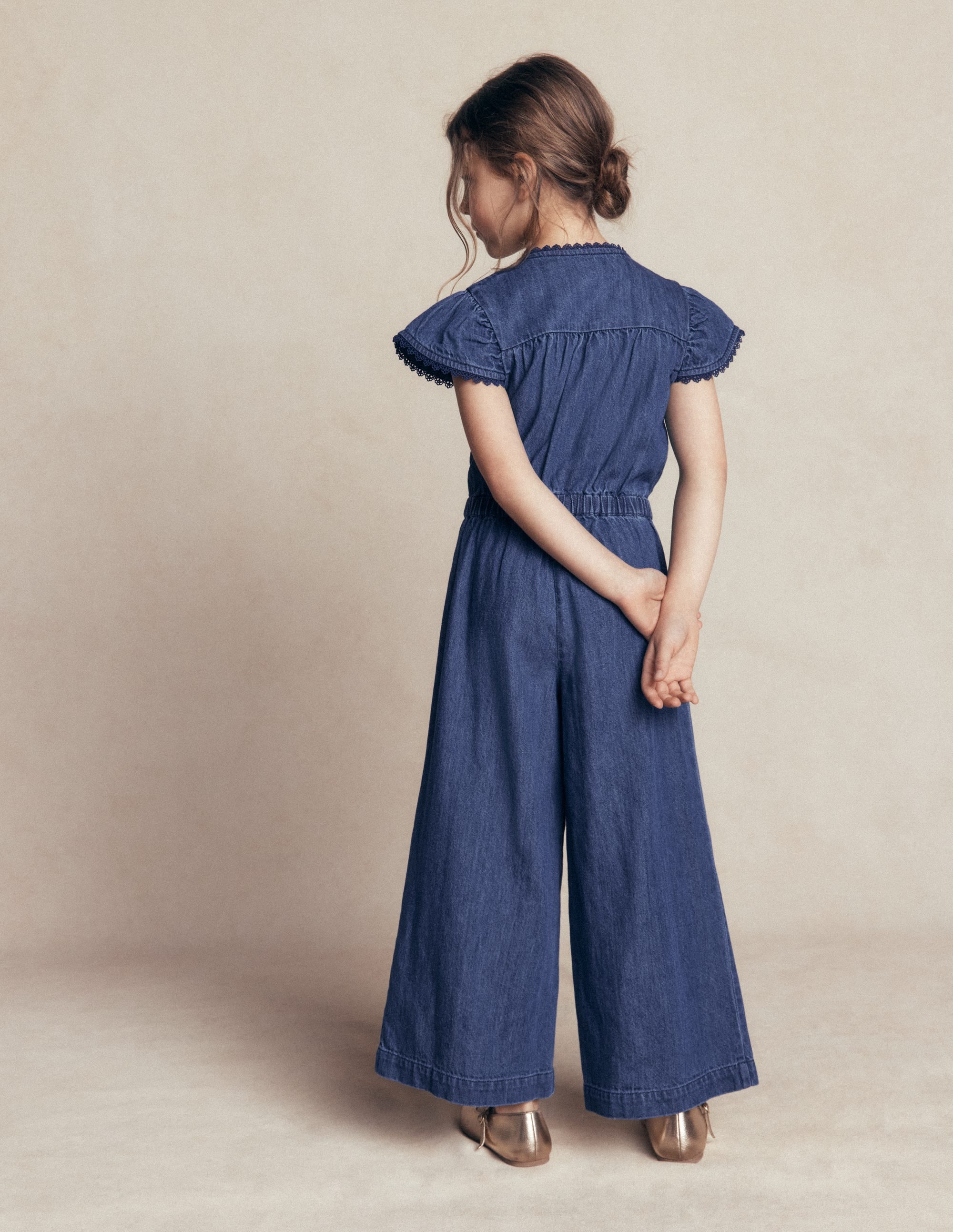 Flutter Sleeve Denim Jumpsuit-Mid Vintage - Image 2
