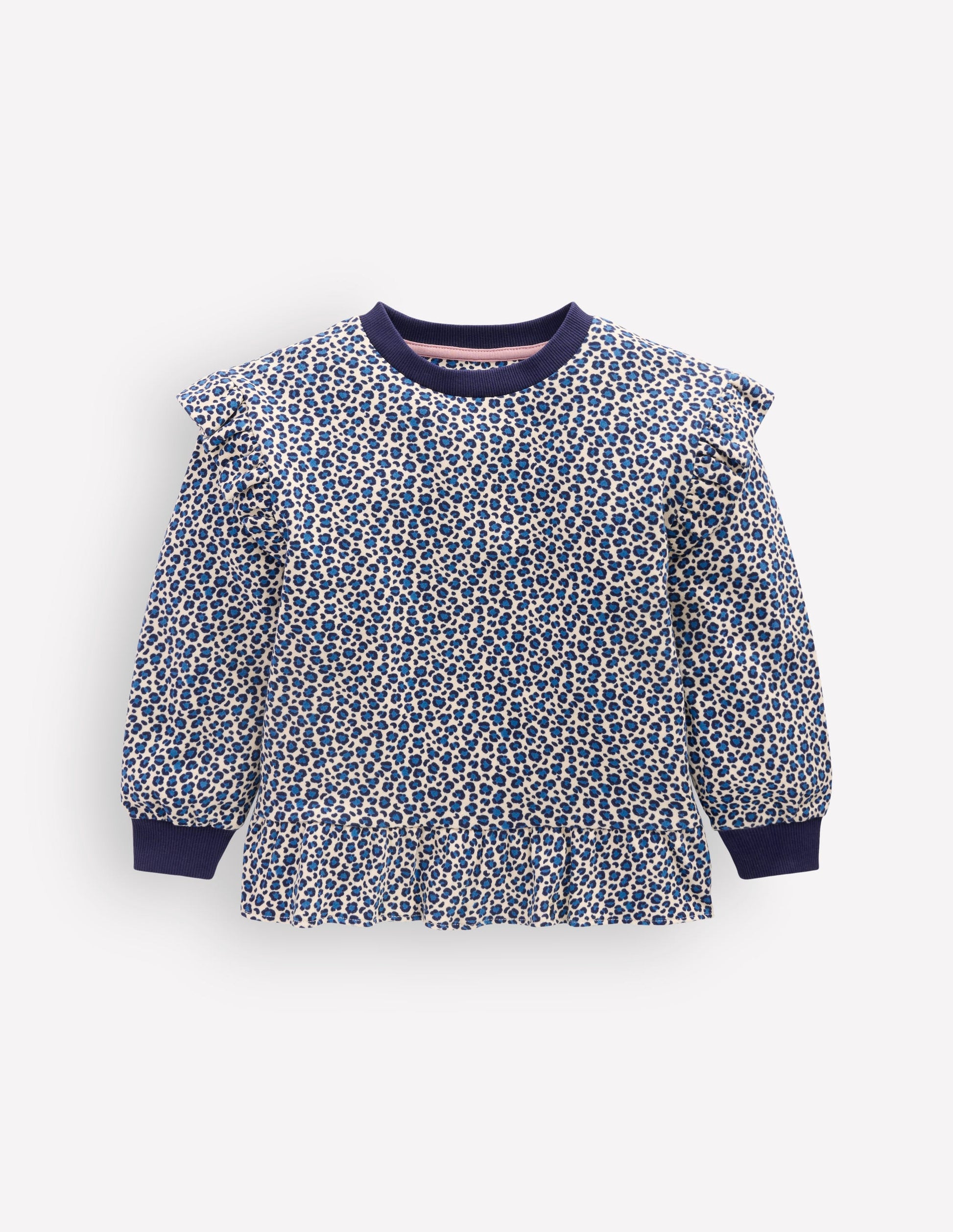 Pretty Frill Sweatshirt-Calico White/ Blue Leopard-1