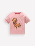 Short Sleeve Printed T-shirt-Pink Sausage Dog