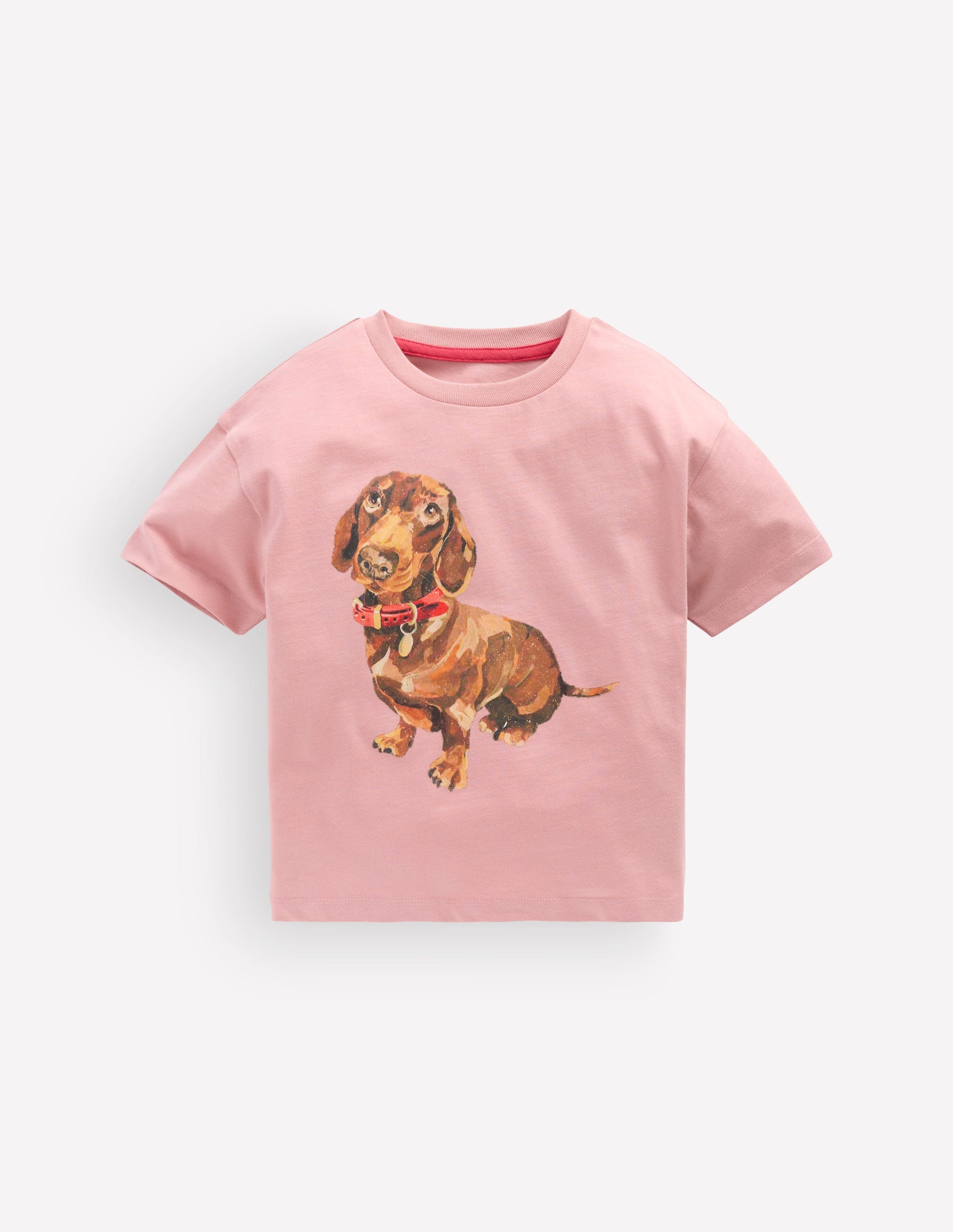 Short Sleeve Printed T-shirt-Pink Sausage Dog-1