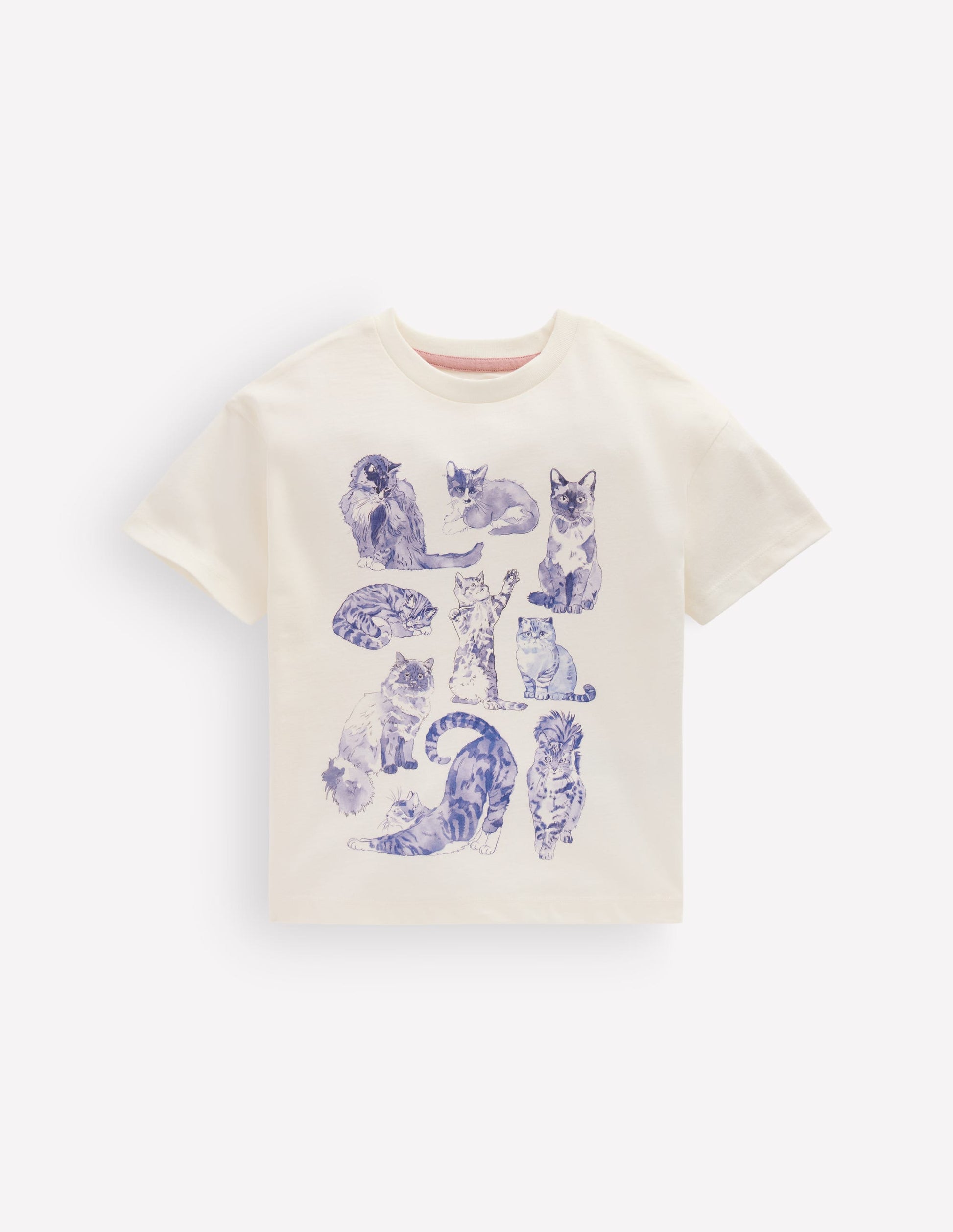 Short Sleeve Printed T-shirt-Soft Ivory Cats-1