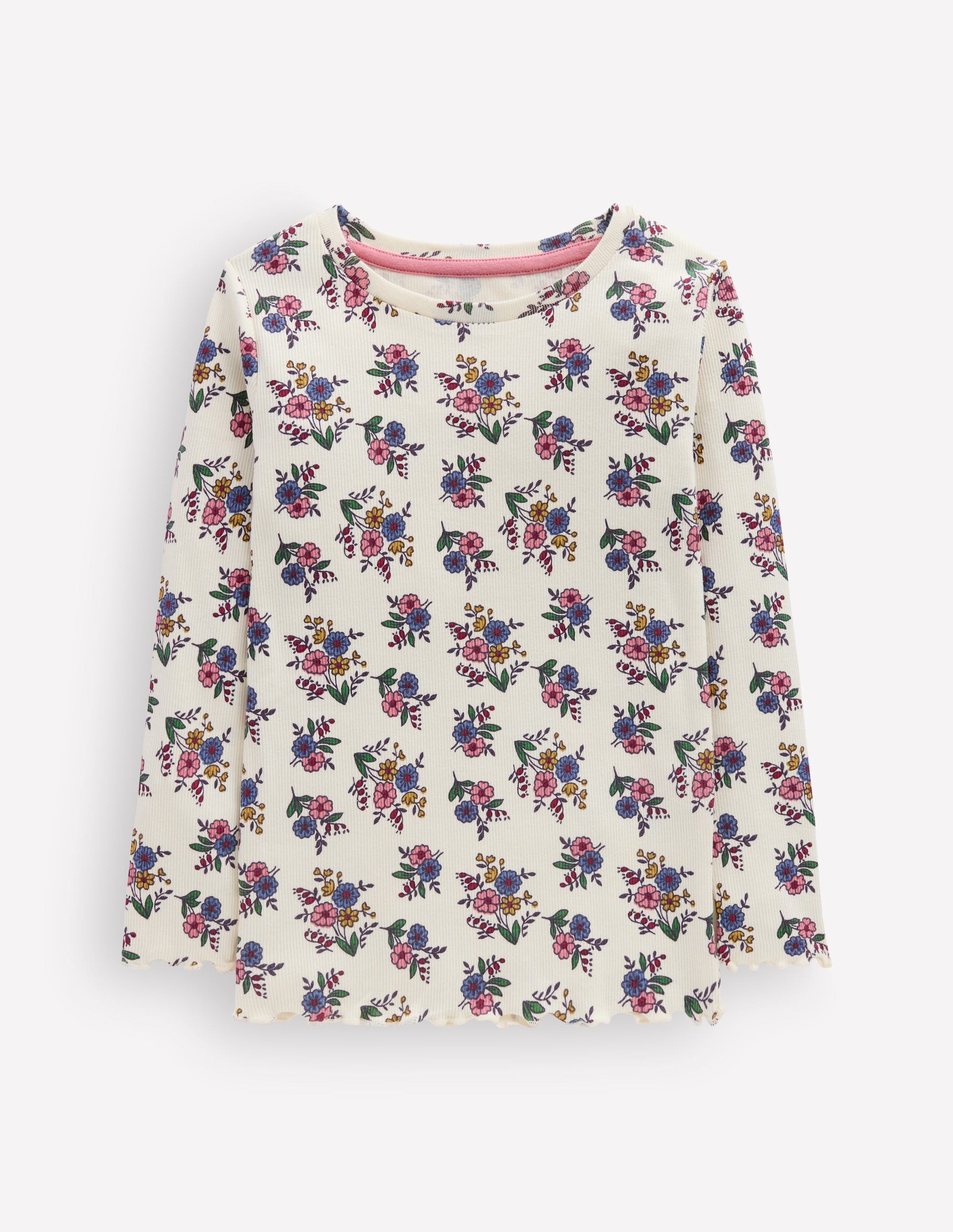 Ribbed Long Sleeve T-Shirt-Soft Ivory Ditsy Floral-1