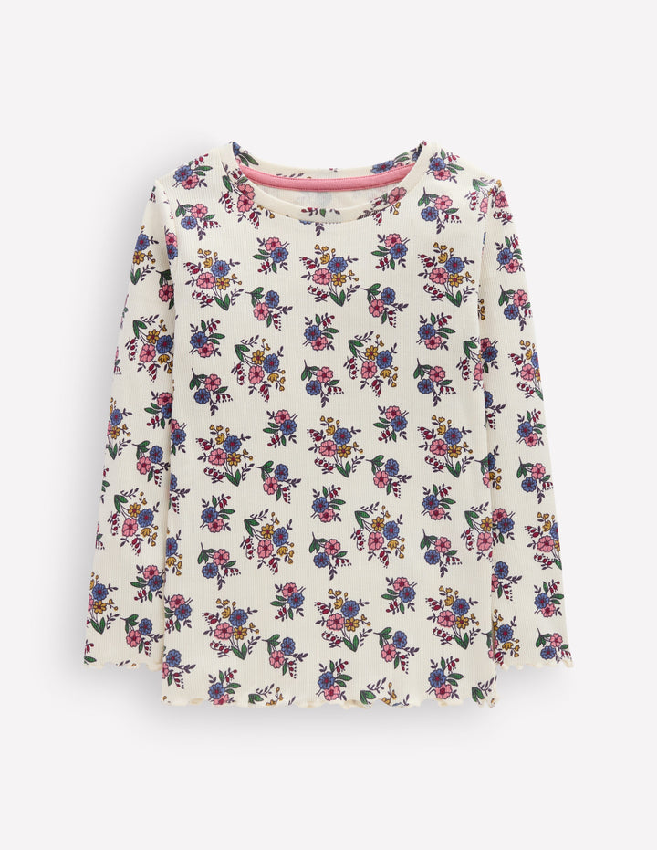Ribbed Long Sleeve T-Shirt-Soft Ivory Ditsy Floral