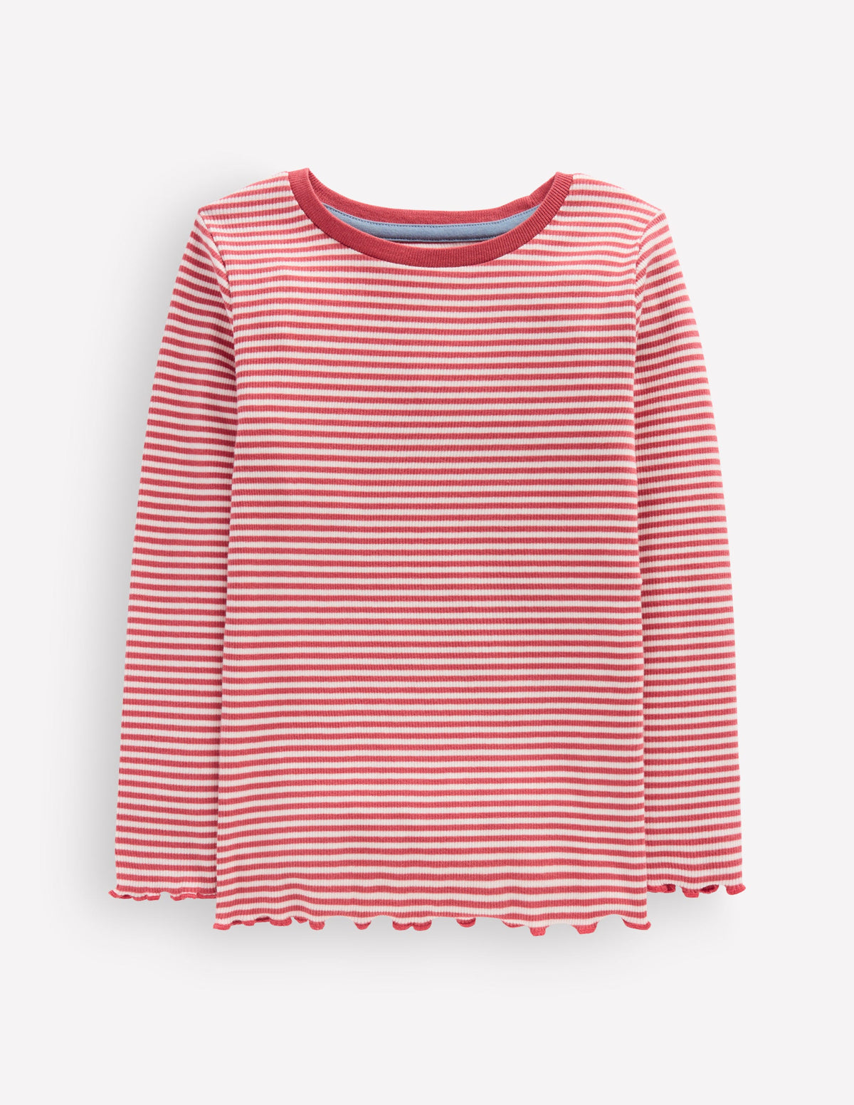 Ribbed Long Sleeve T-Shirt-Pink/ Soft Ivory Stripe - Image 1