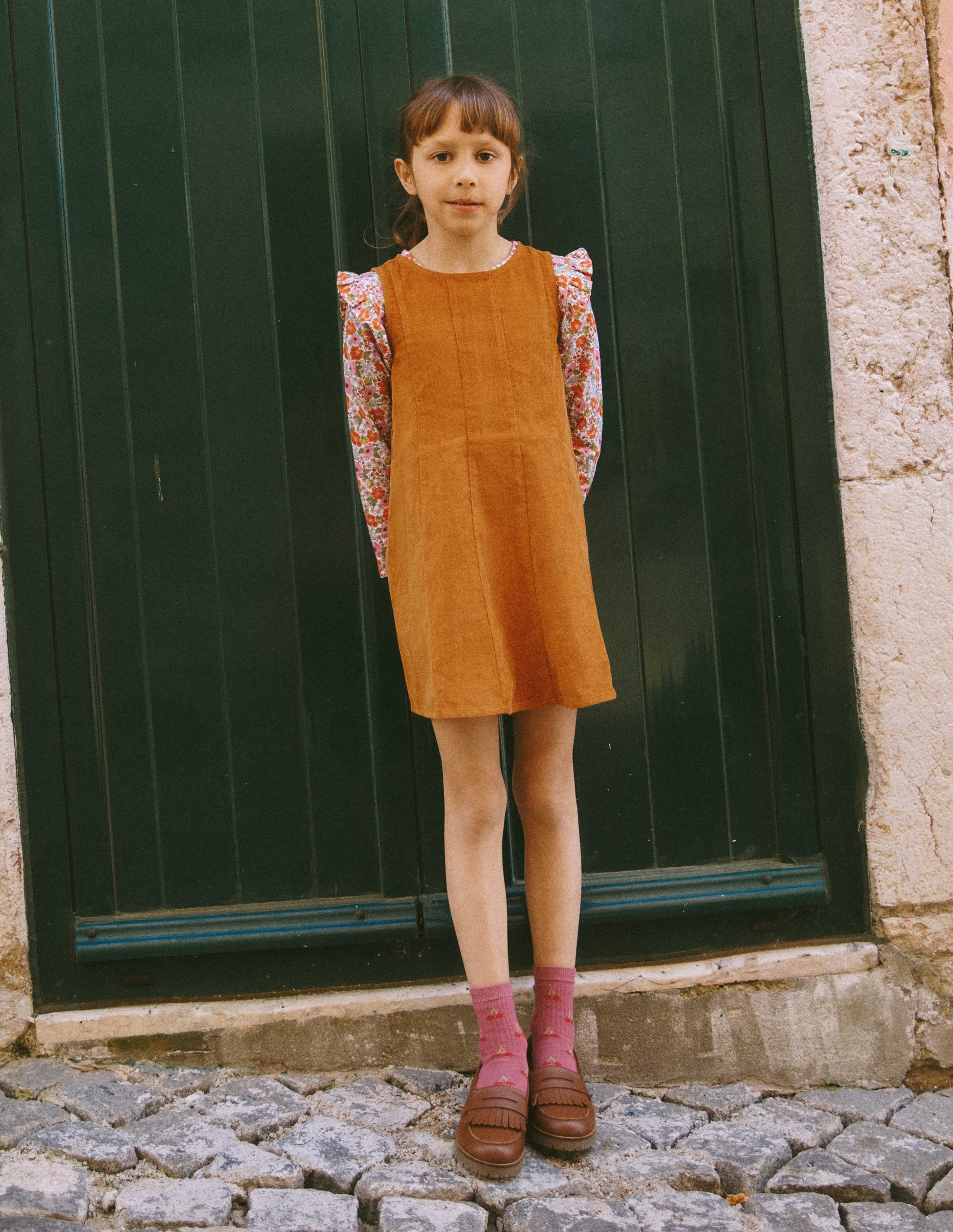 Boden Girls Willa Pinafore Dress in Brown