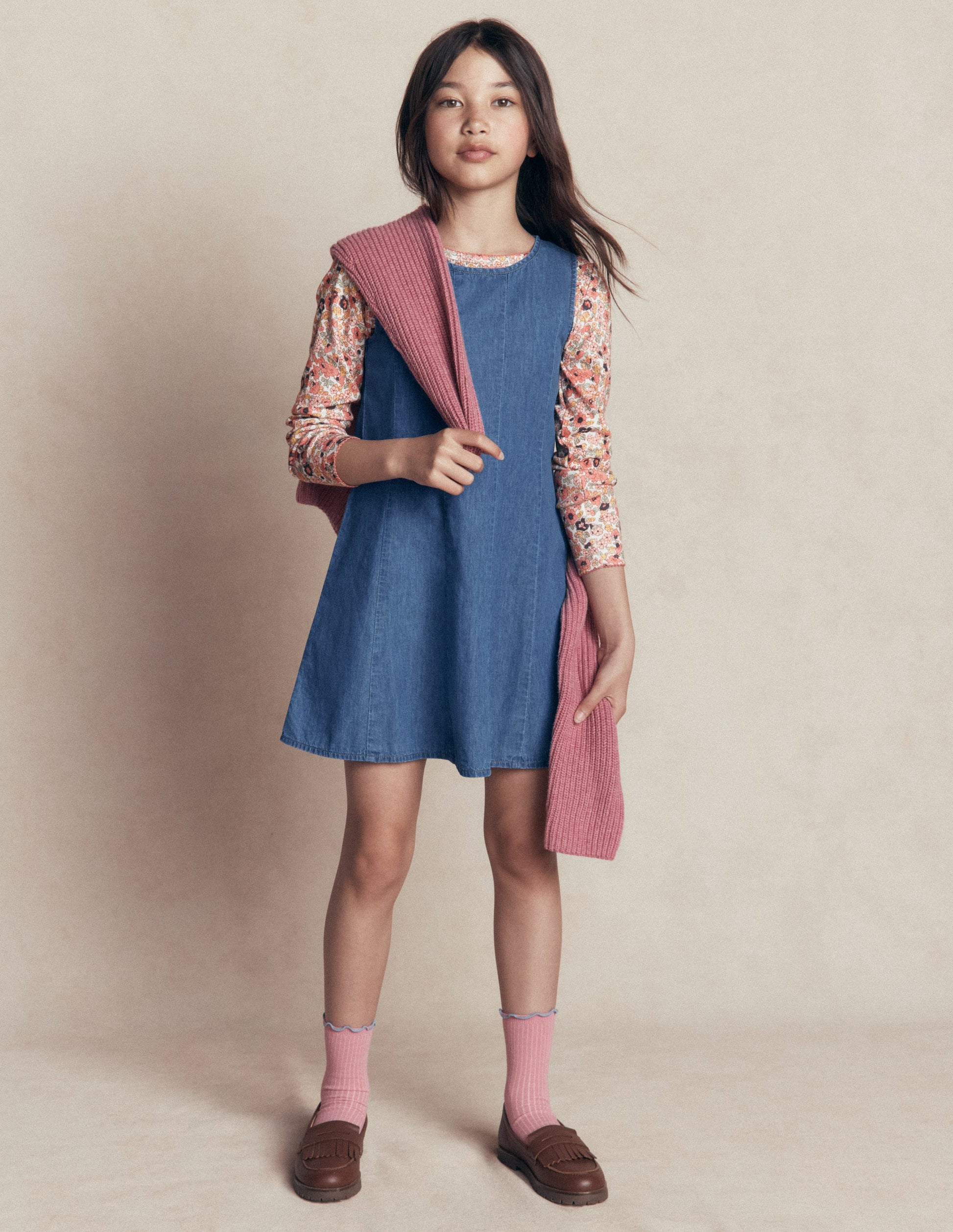 Boden Girls Willa Pinafore Dress in Blue