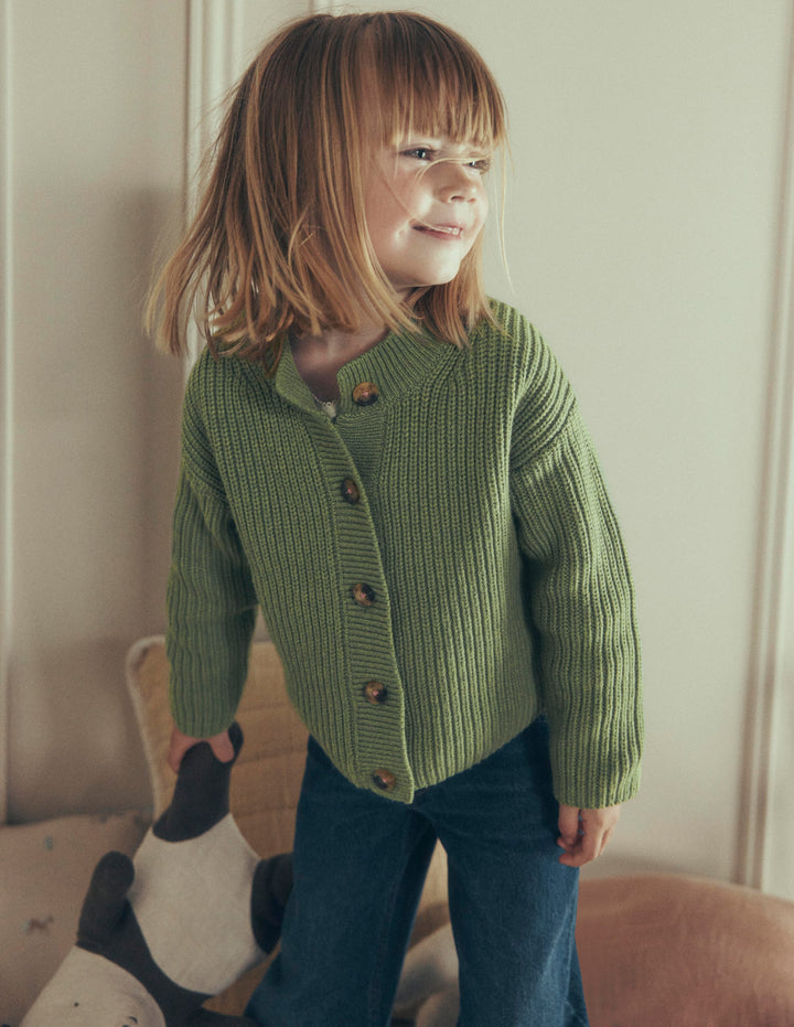 Chunky Everyday Cardigan-Soft Green Marl