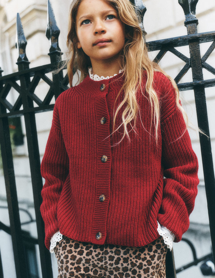 Chunky Everyday Cardigan-Red Marl