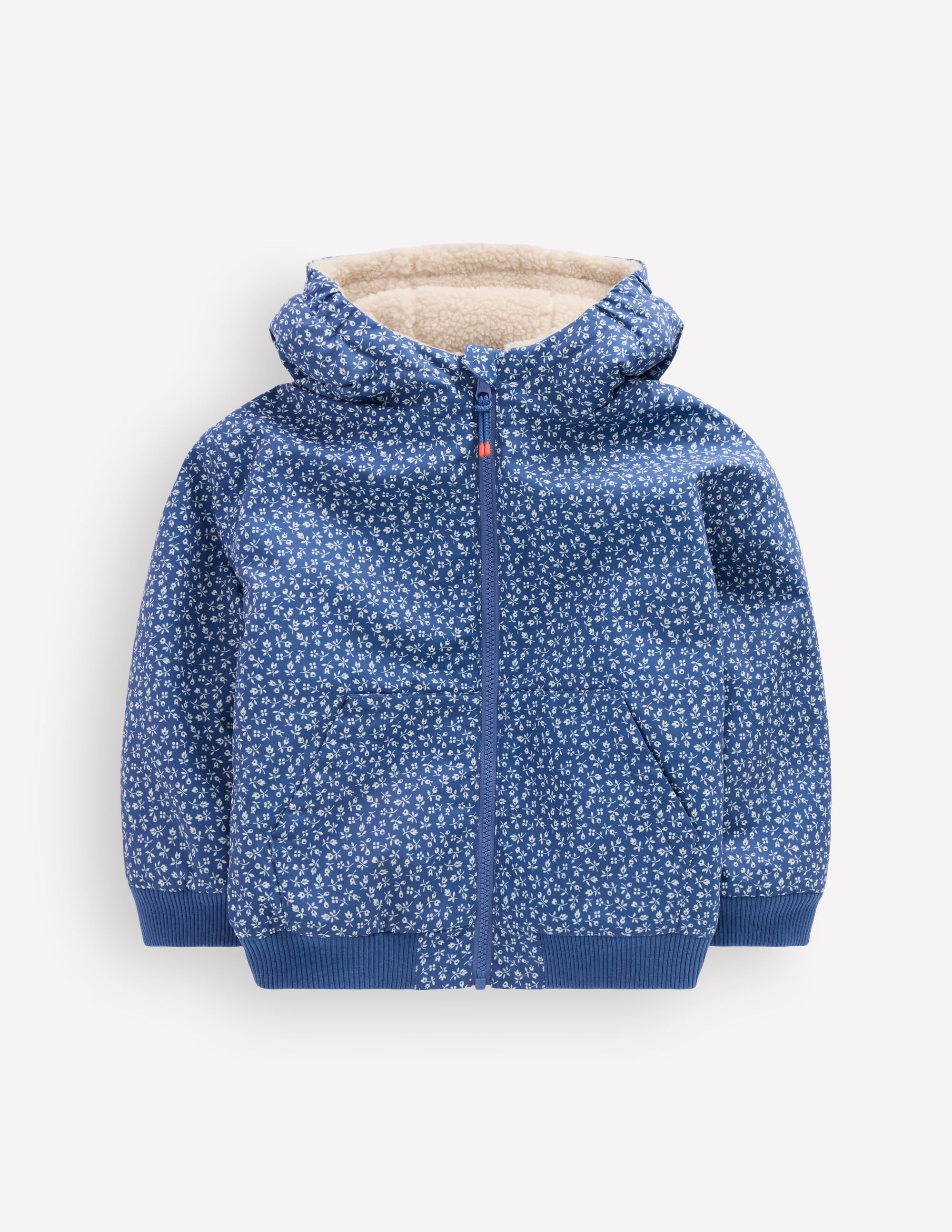 Reversible Borg Hooded Bomber-Bluejay Ditsy Floral - Image 5