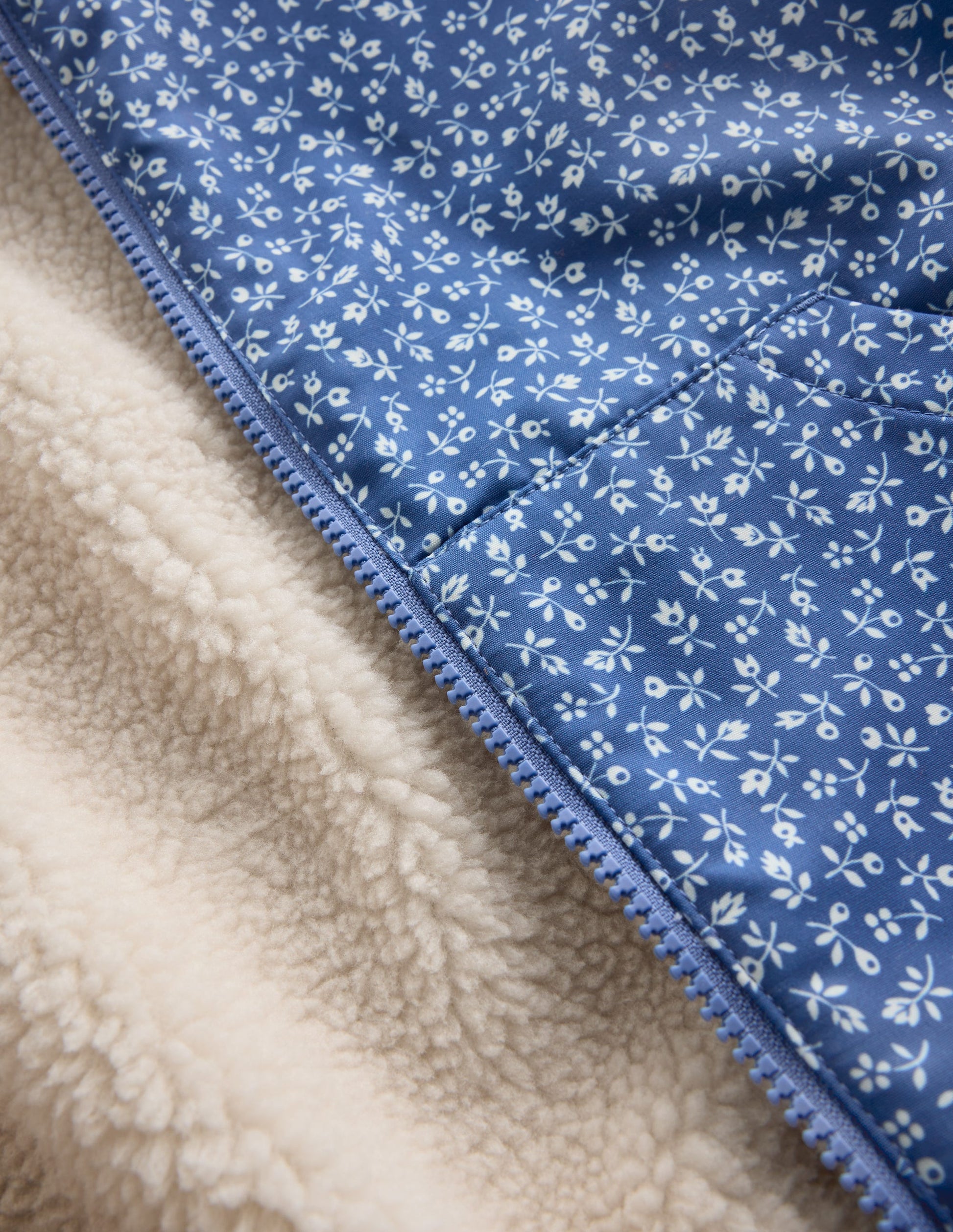 Reversible Borg Hooded Bomber-Bluejay Ditsy Floral-7