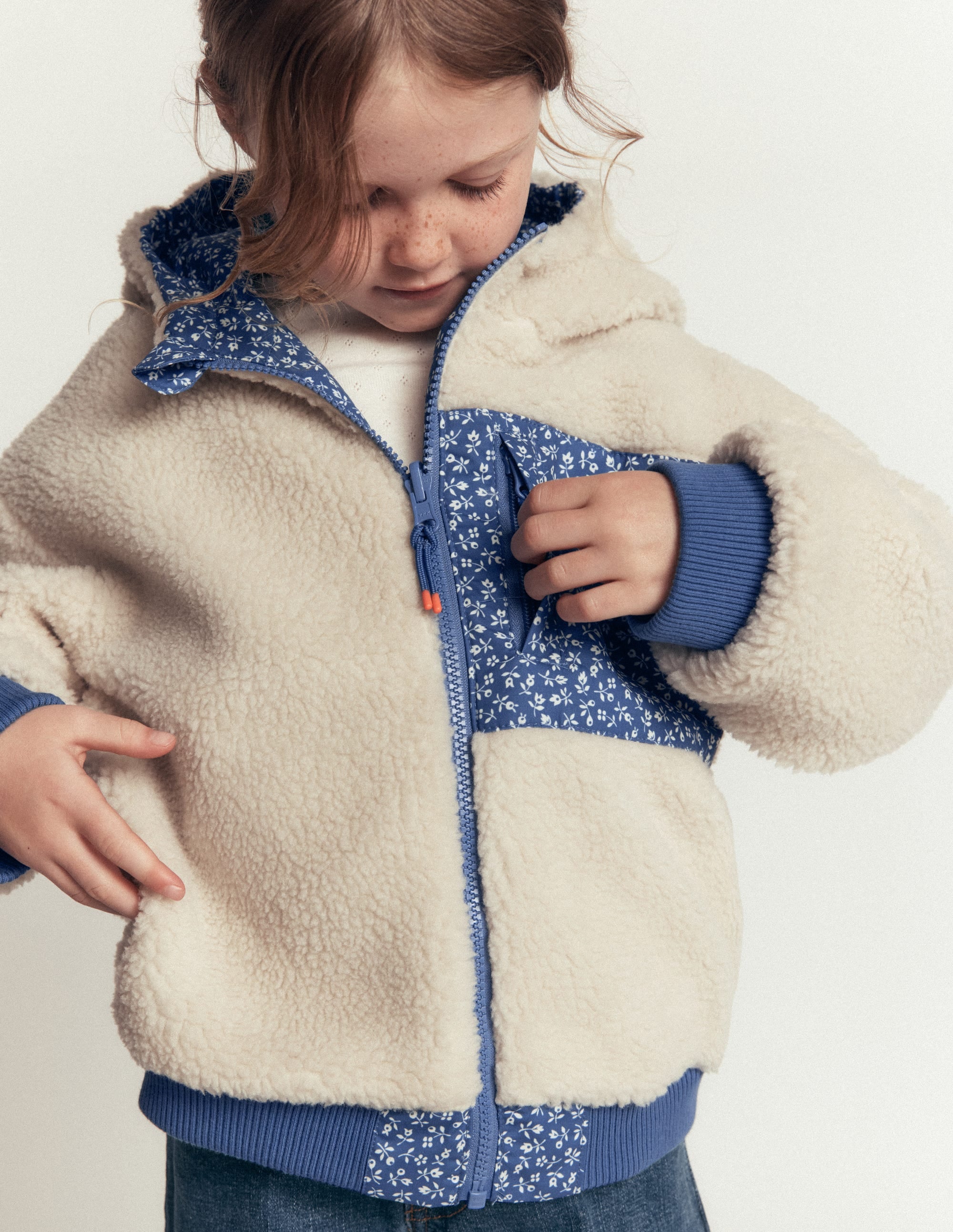 Reversible Borg Hooded Bomber-Bluejay Ditsy Floral - Image 3