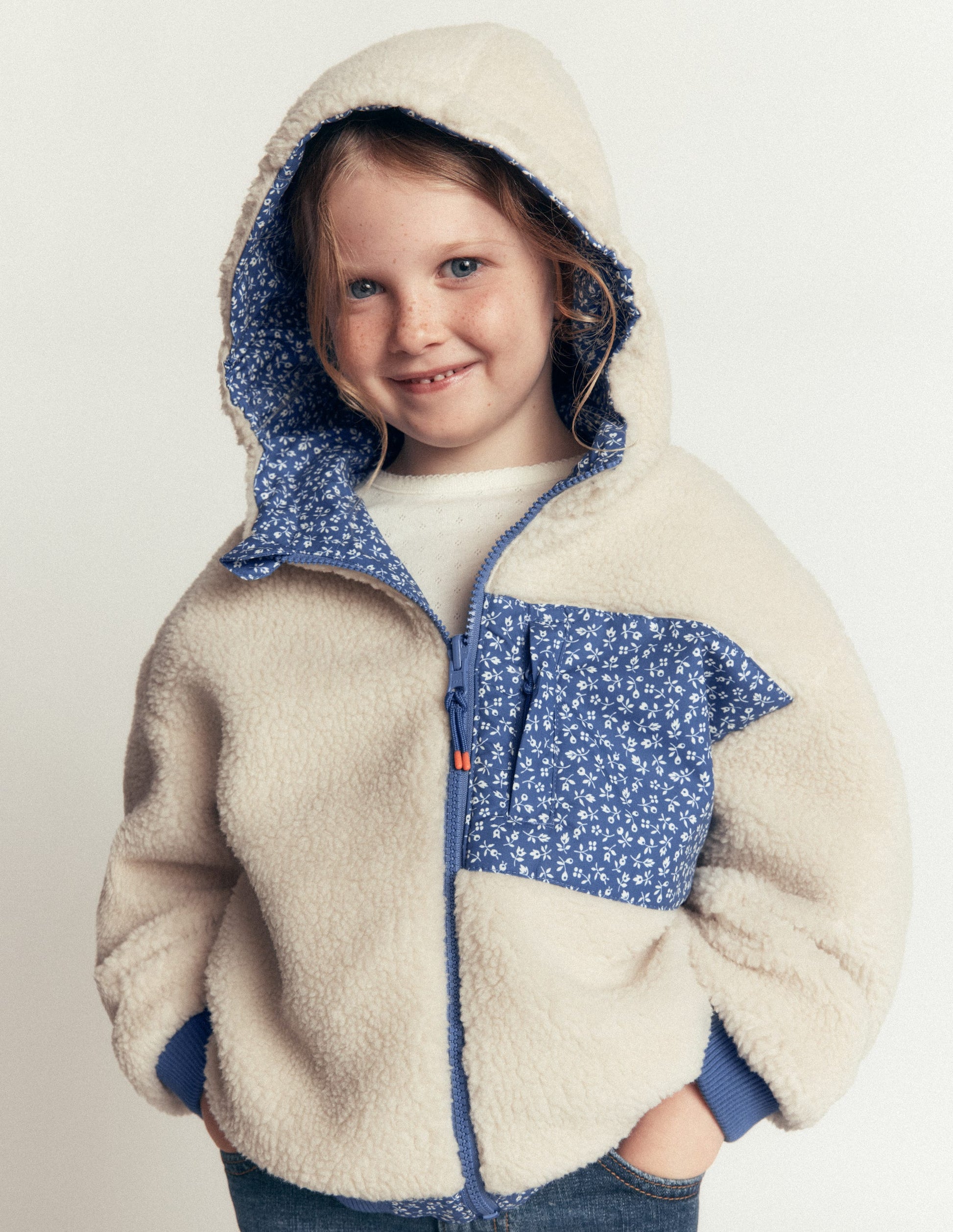 Reversible Borg Hooded Bomber-Bluejay Ditsy Floral-4