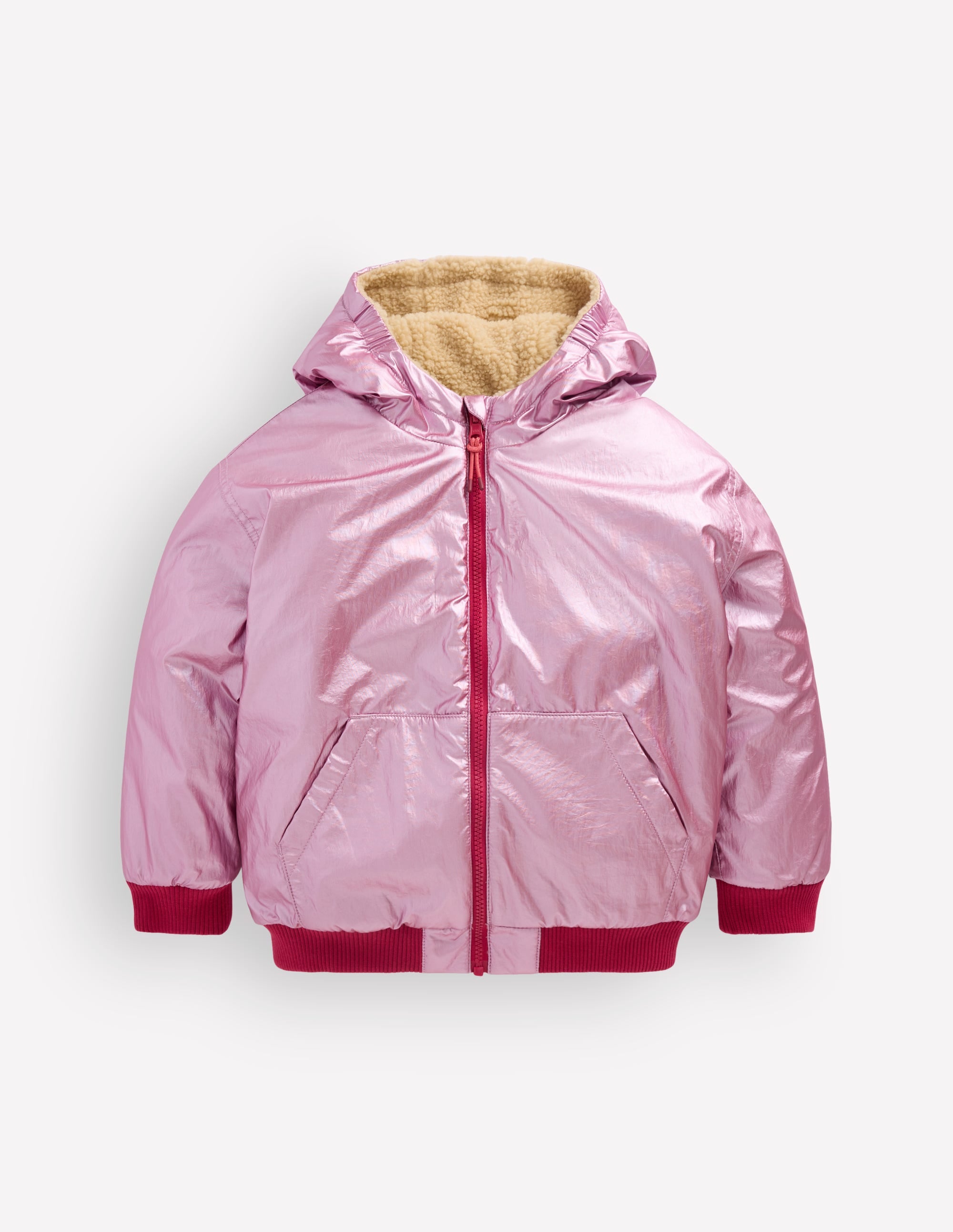 Reversible Borg Hooded Bomber - Pink Metallic | Boden USA