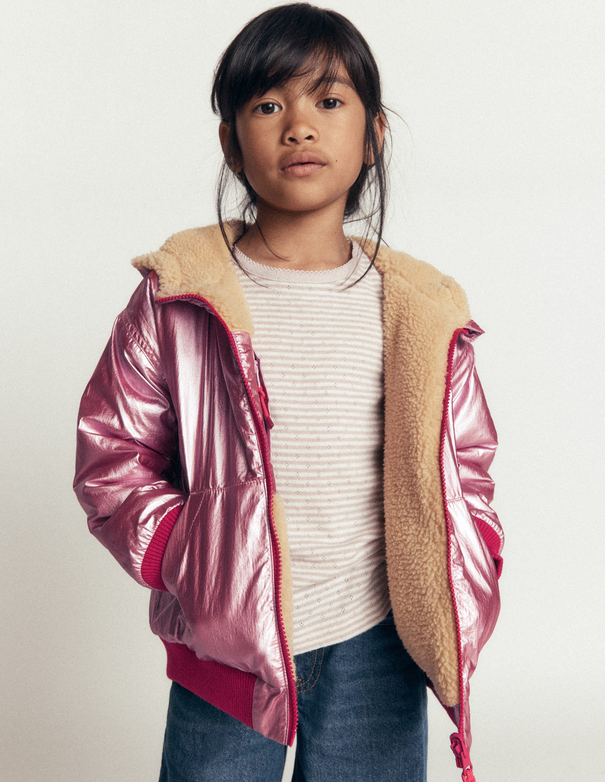 Reversible Borg Hooded Bomber - Pink Metallic | Boden USA