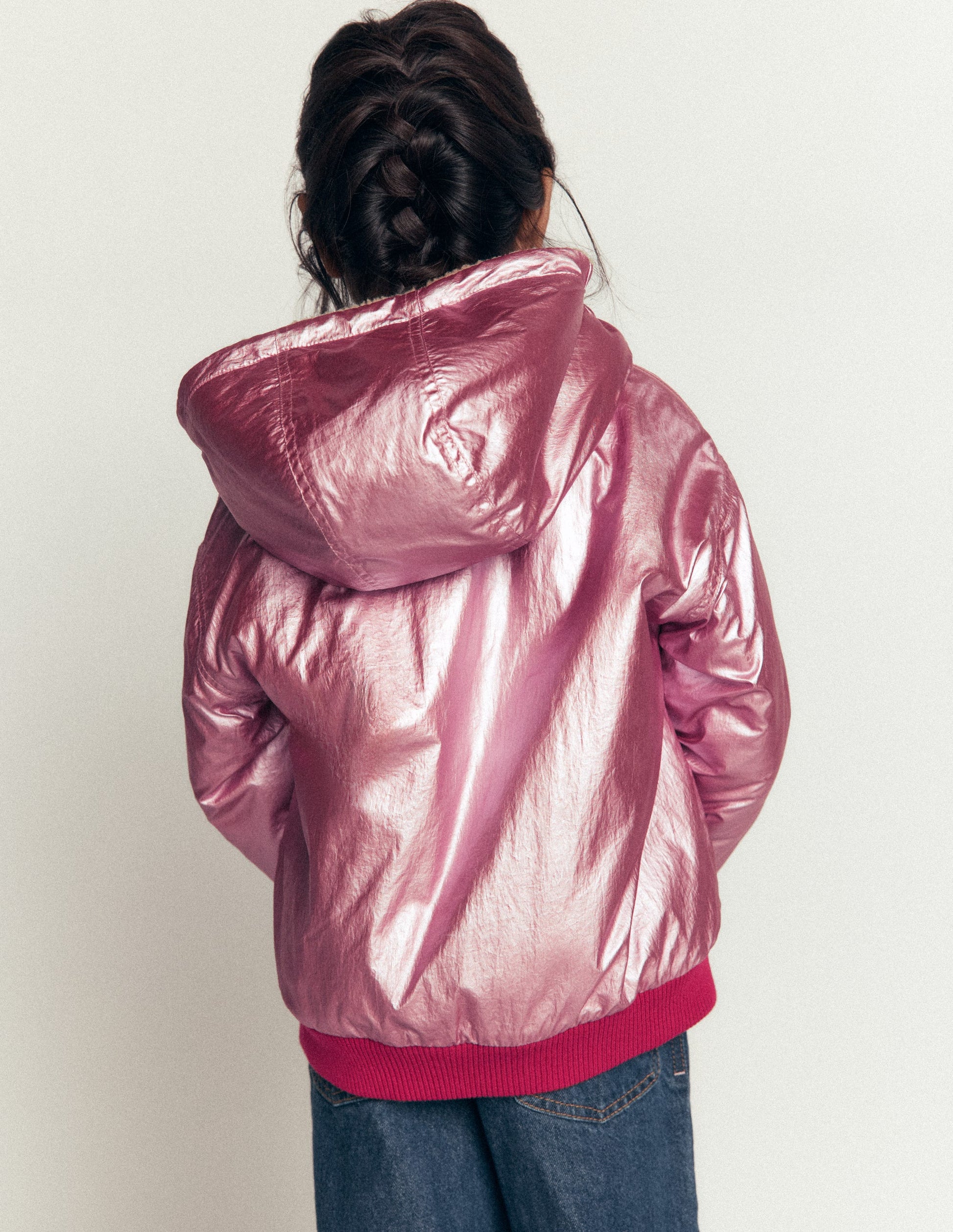 Reversible Borg Hooded Bomber-Pink Metallic-4