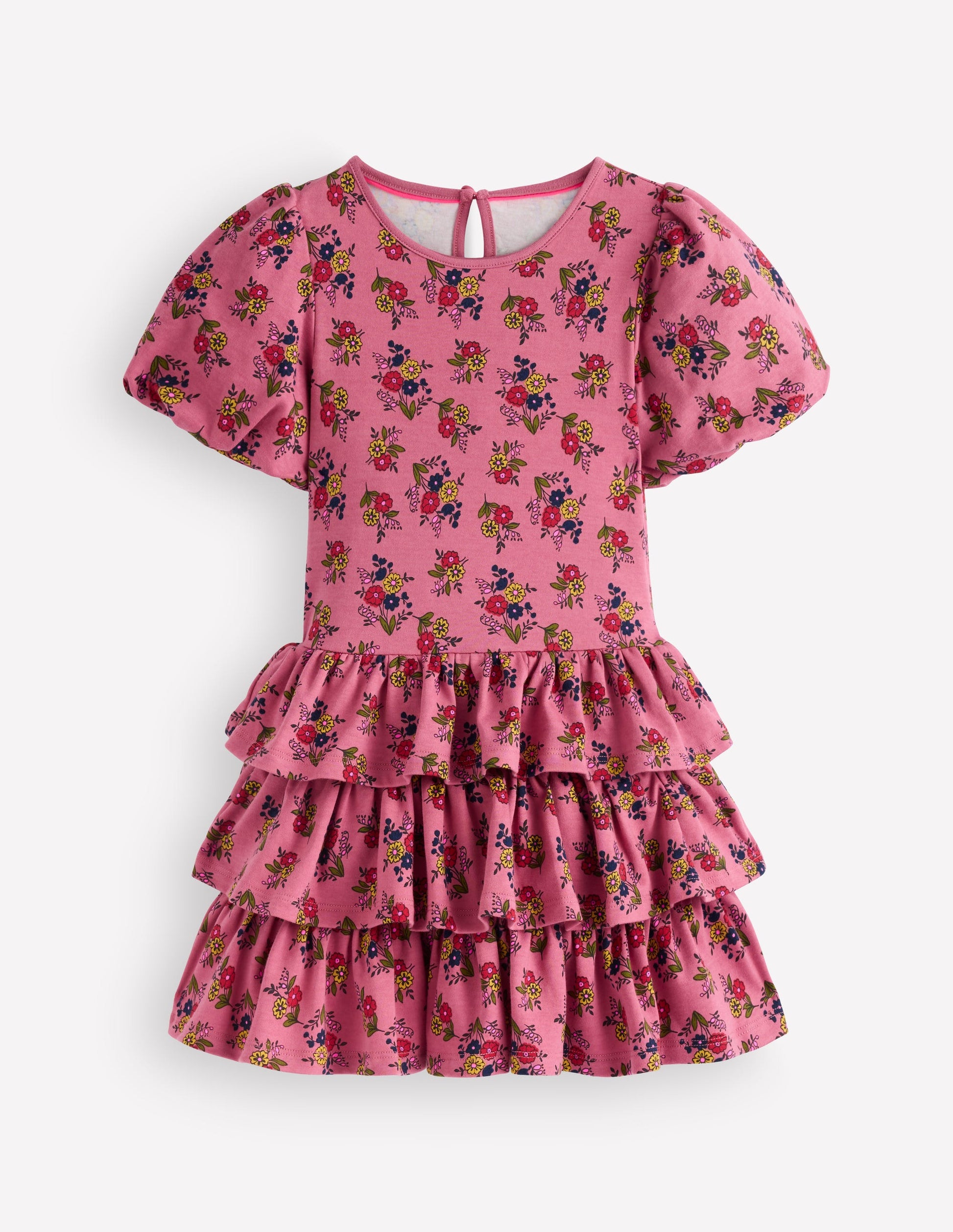 Ruffle Skirt Jersey Dress-Formica Pink Floral Bunches-1
