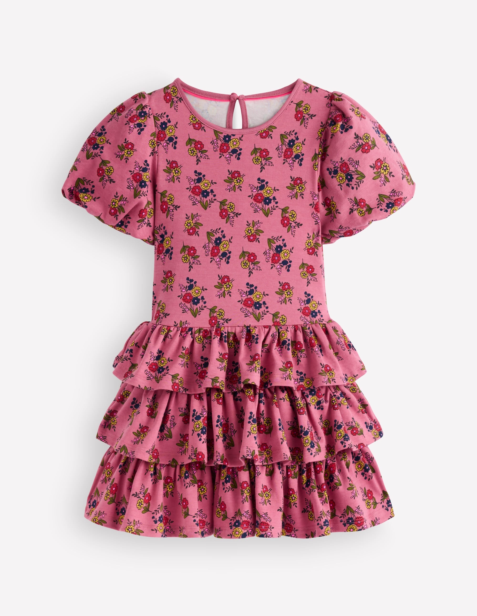 Ruffle Skirt Jersey Dress-Formica Pink Floral Bunches - Image 1