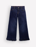 Wide Leg Frill Hem Jeans-Dark Wash