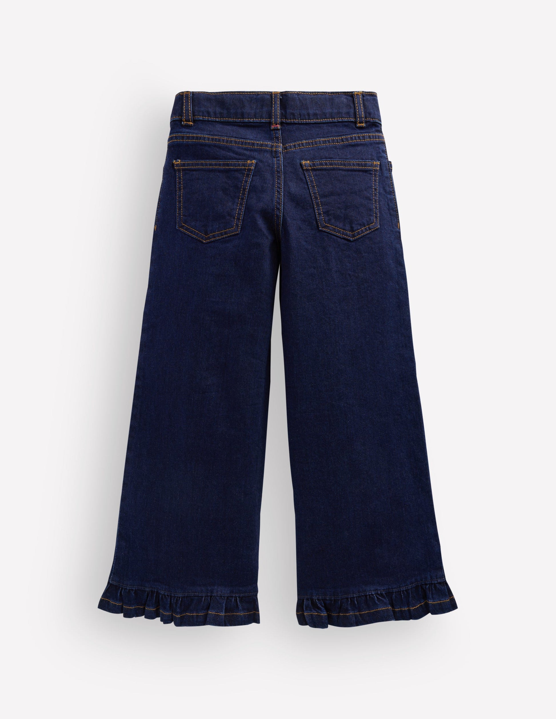 Wide Leg Frill Hem Jeans-Dark Wash-2