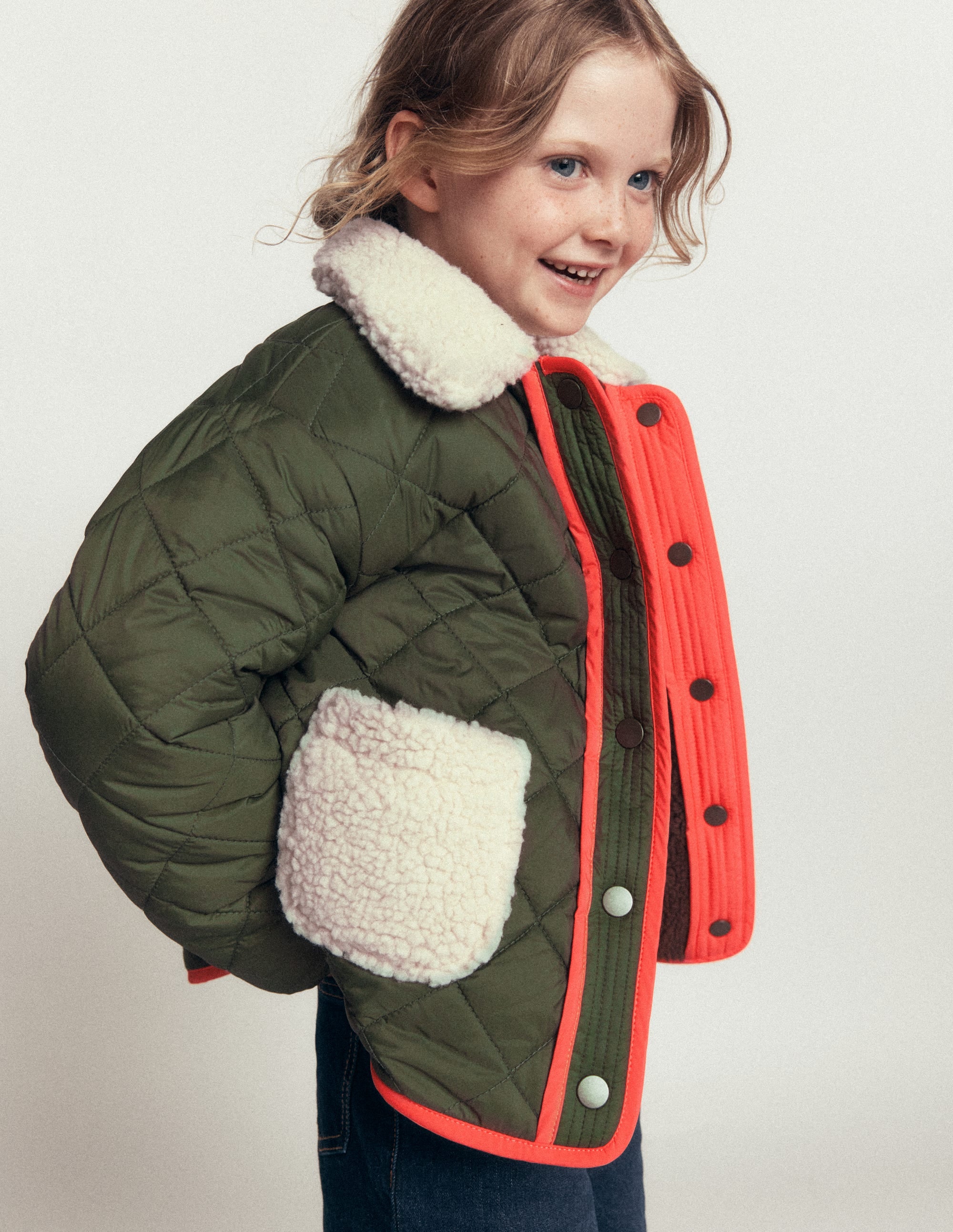 Reversible Borg Quilted Jacket - Falcon Green | Boden USA