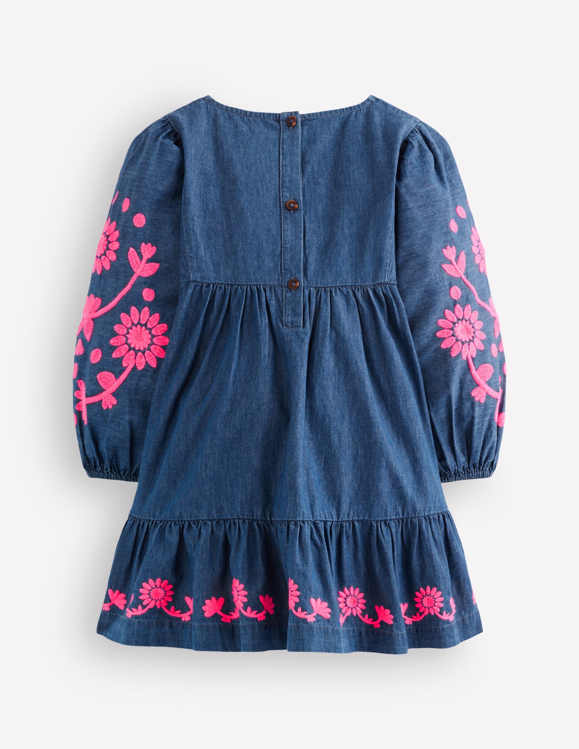 Celia Wing Sleeve Dress-Denim Pink Embroidery-3