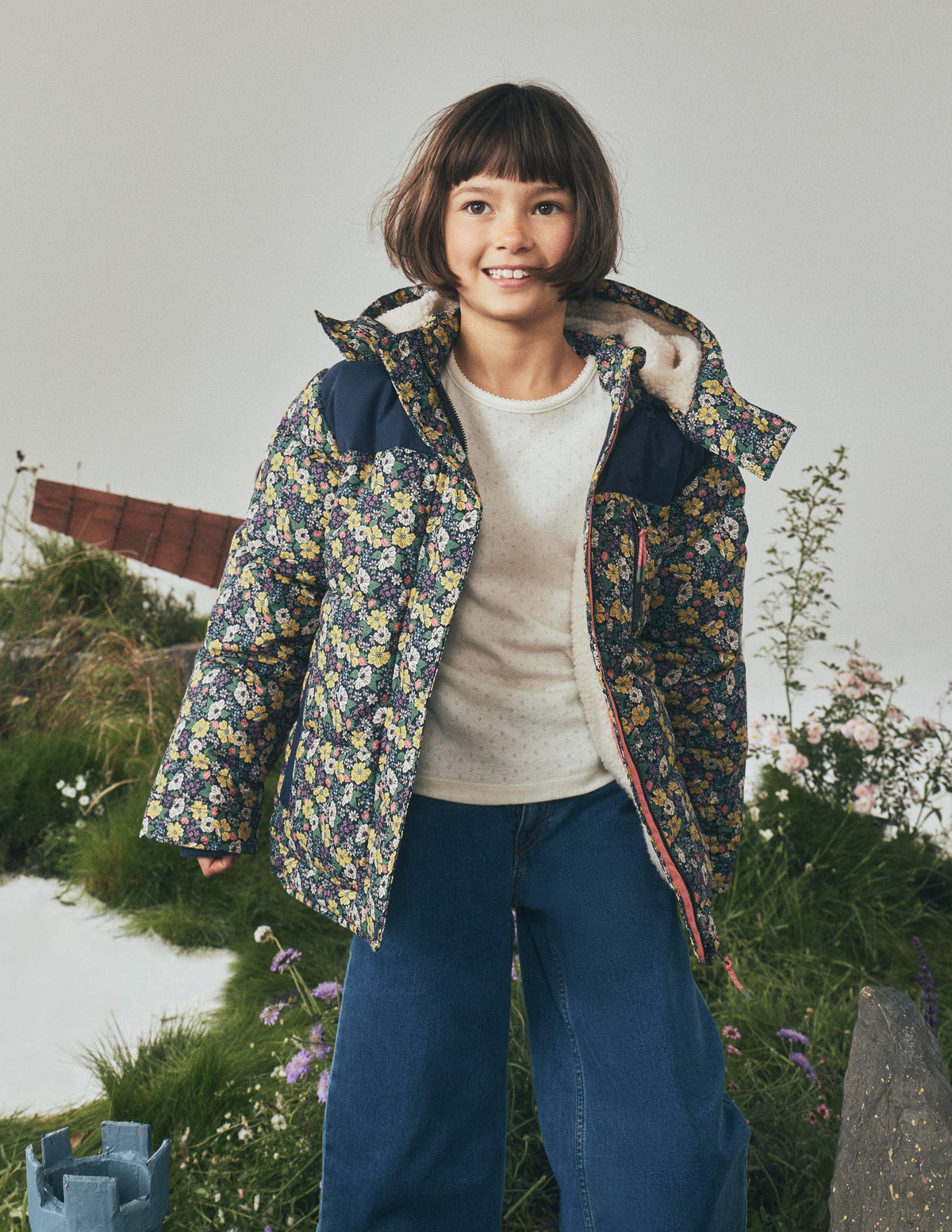 Borg Lined Puffer Coat-French Navy Mixed Flowerbed-9