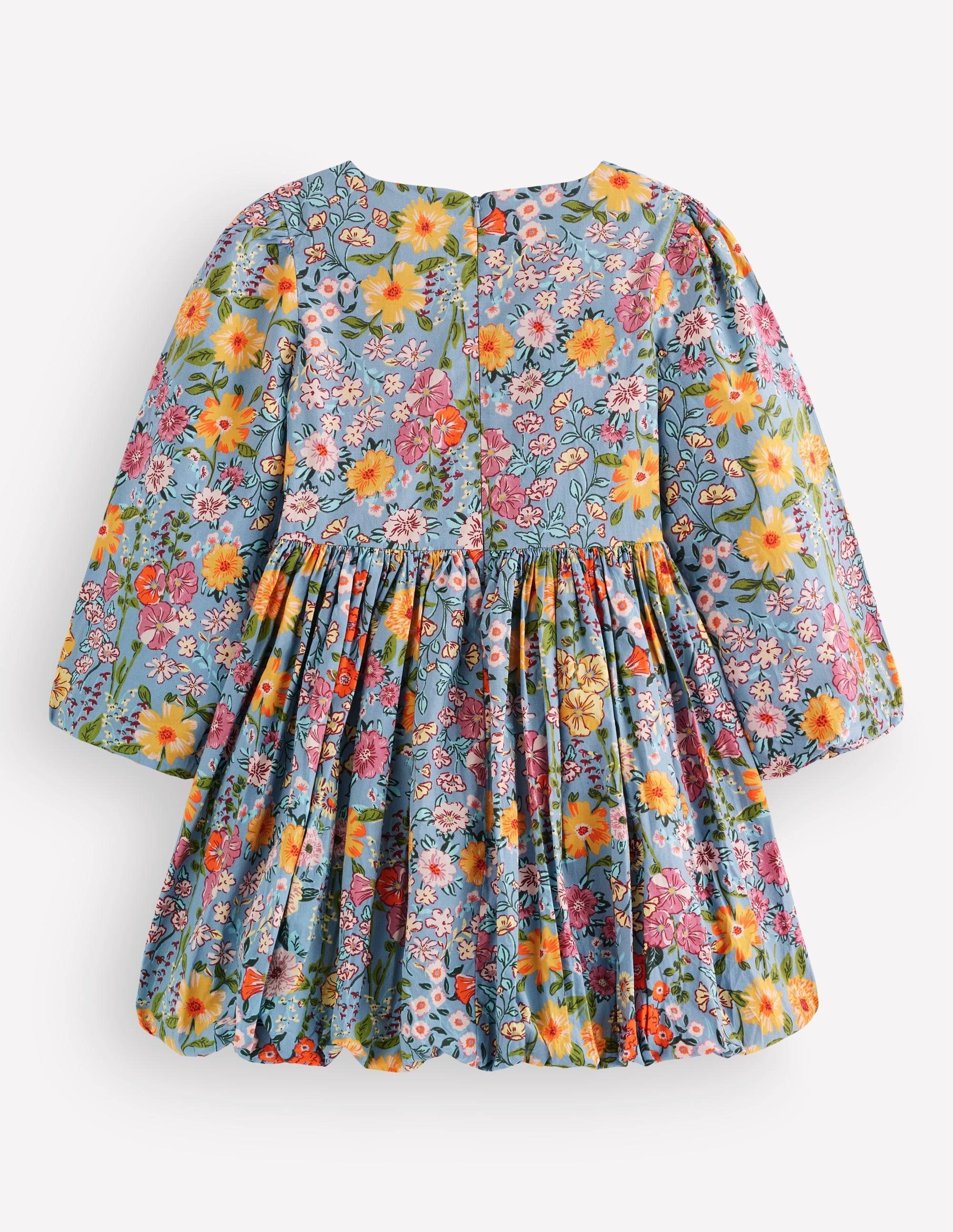 Long Sleeve Bubble Hem Dress - Blue Multi Floral