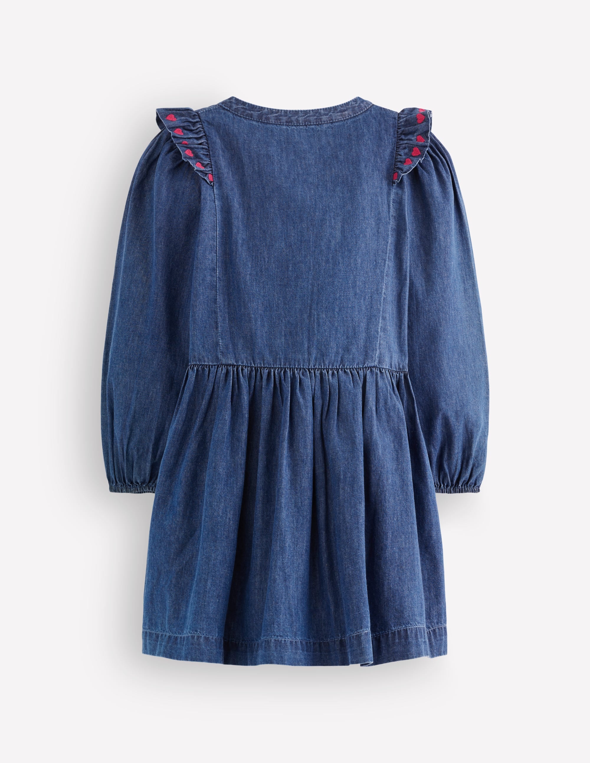 Winnie Frill Trim Shirt Dress-Denim Heart Embroidery - Image 3