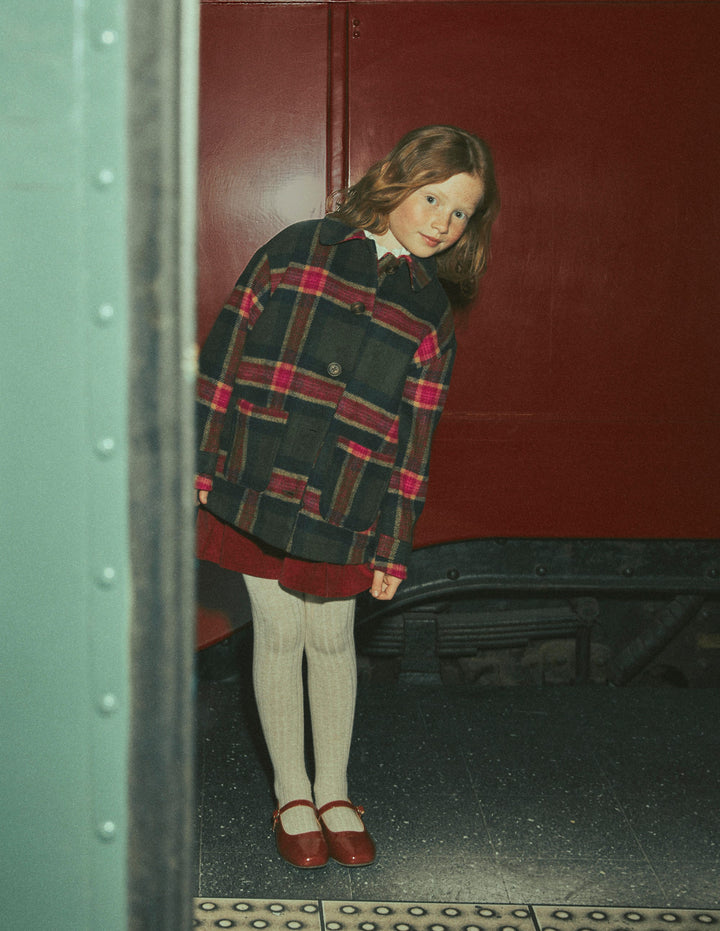 Wool Check Coat-Green Check