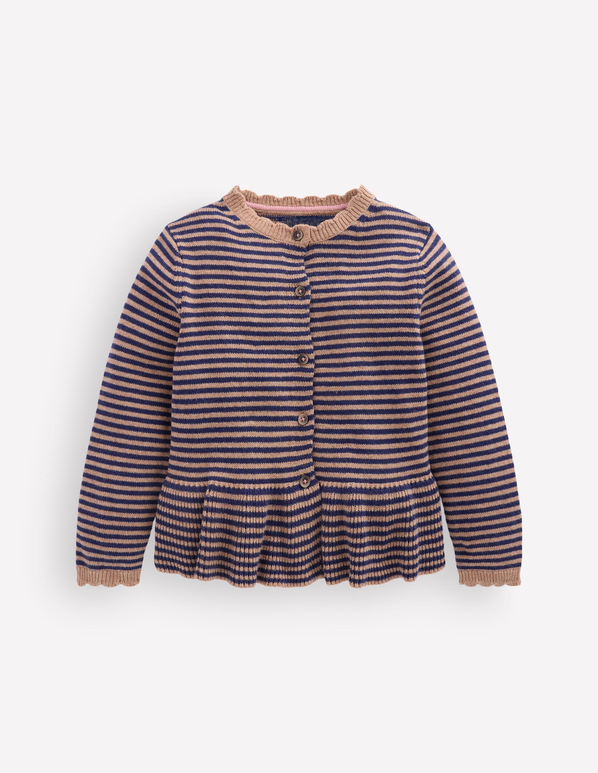 Pretty Peplum Cardigan-Camel/ College Navy Stripe-2