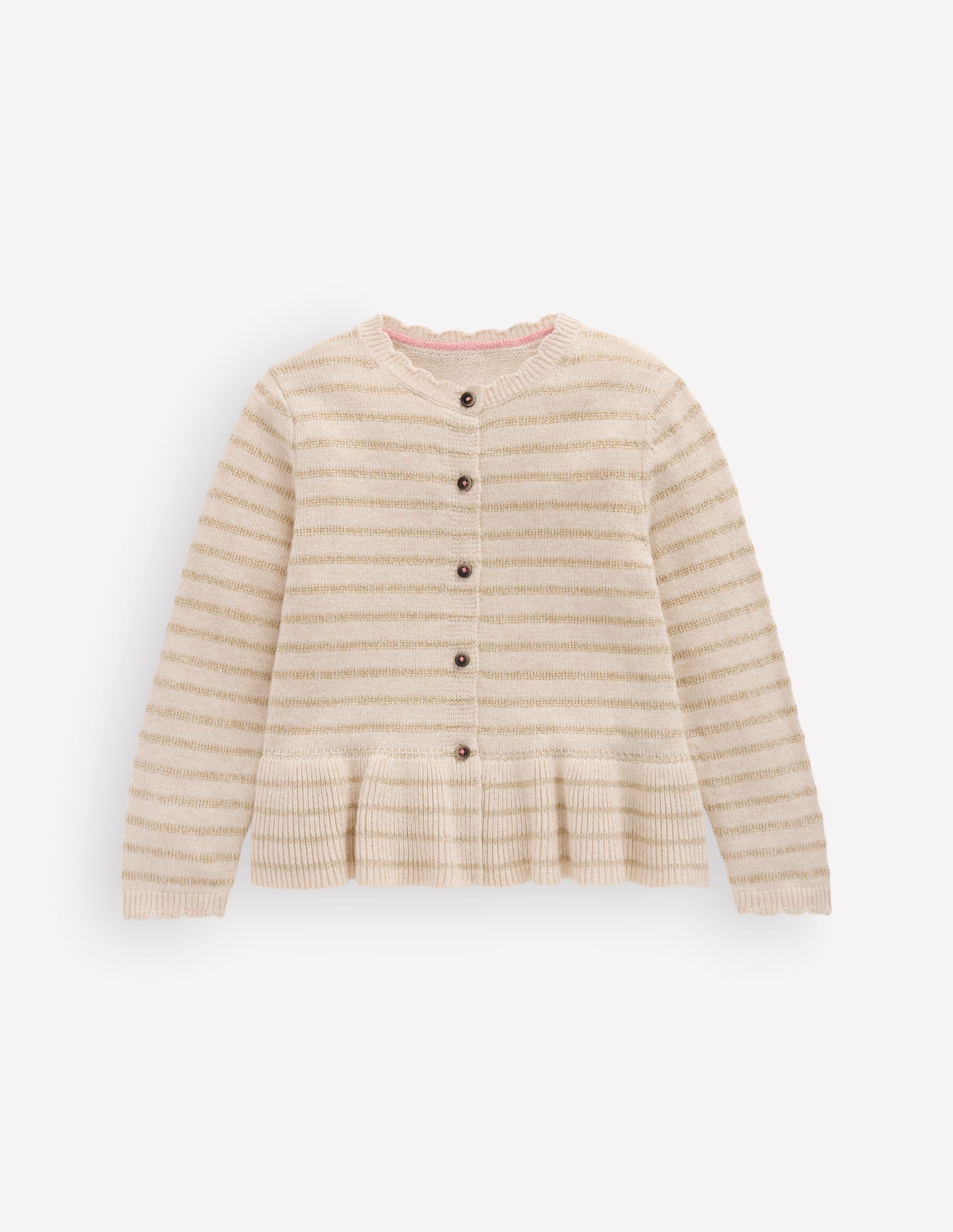 Pretty Peplum Cardigan - Oatmeal Marl Sparkle Stripe | Boden USA