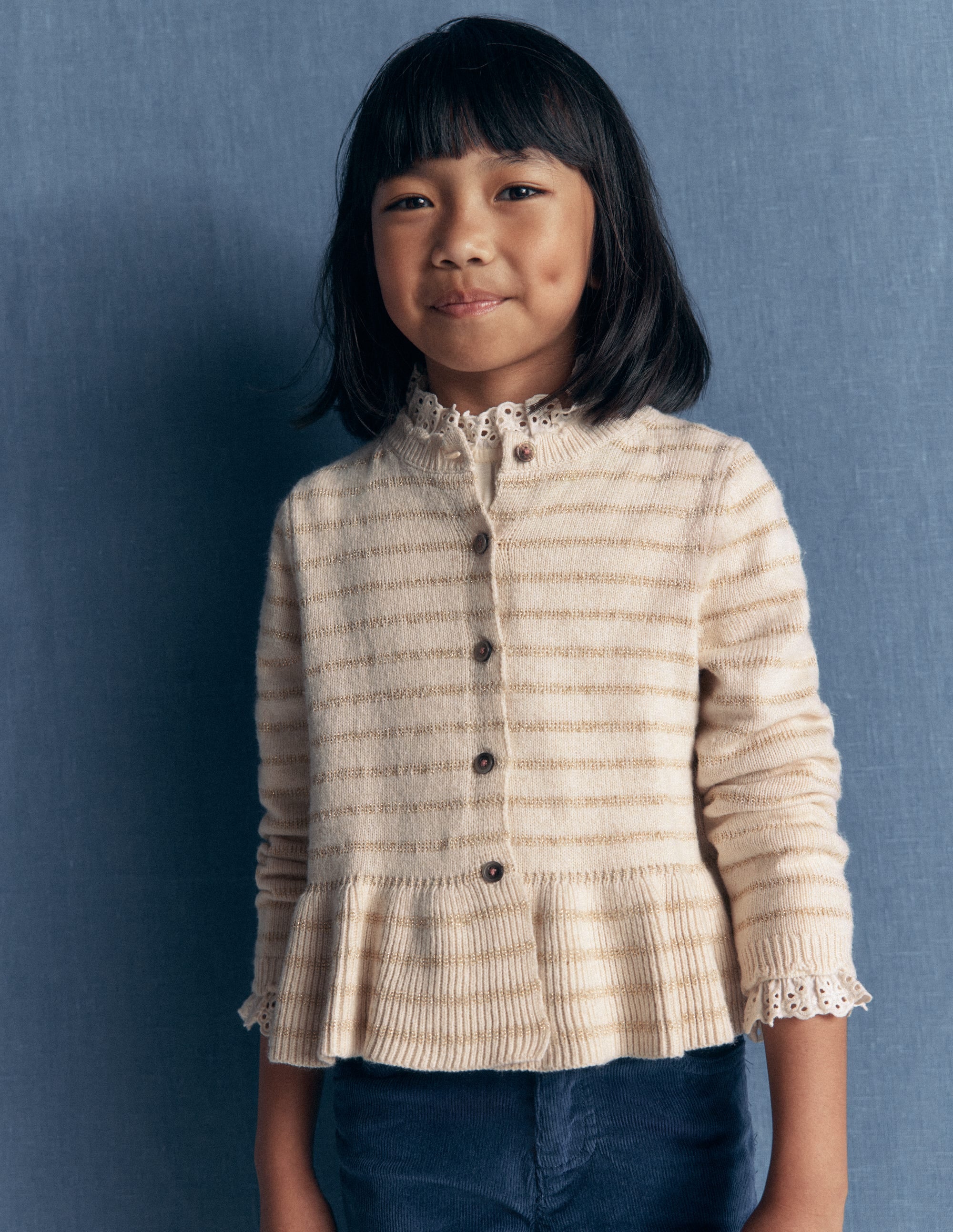 Pretty Peplum Cardigan - Oatmeal Marl Sparkle Stripe | Boden USA
