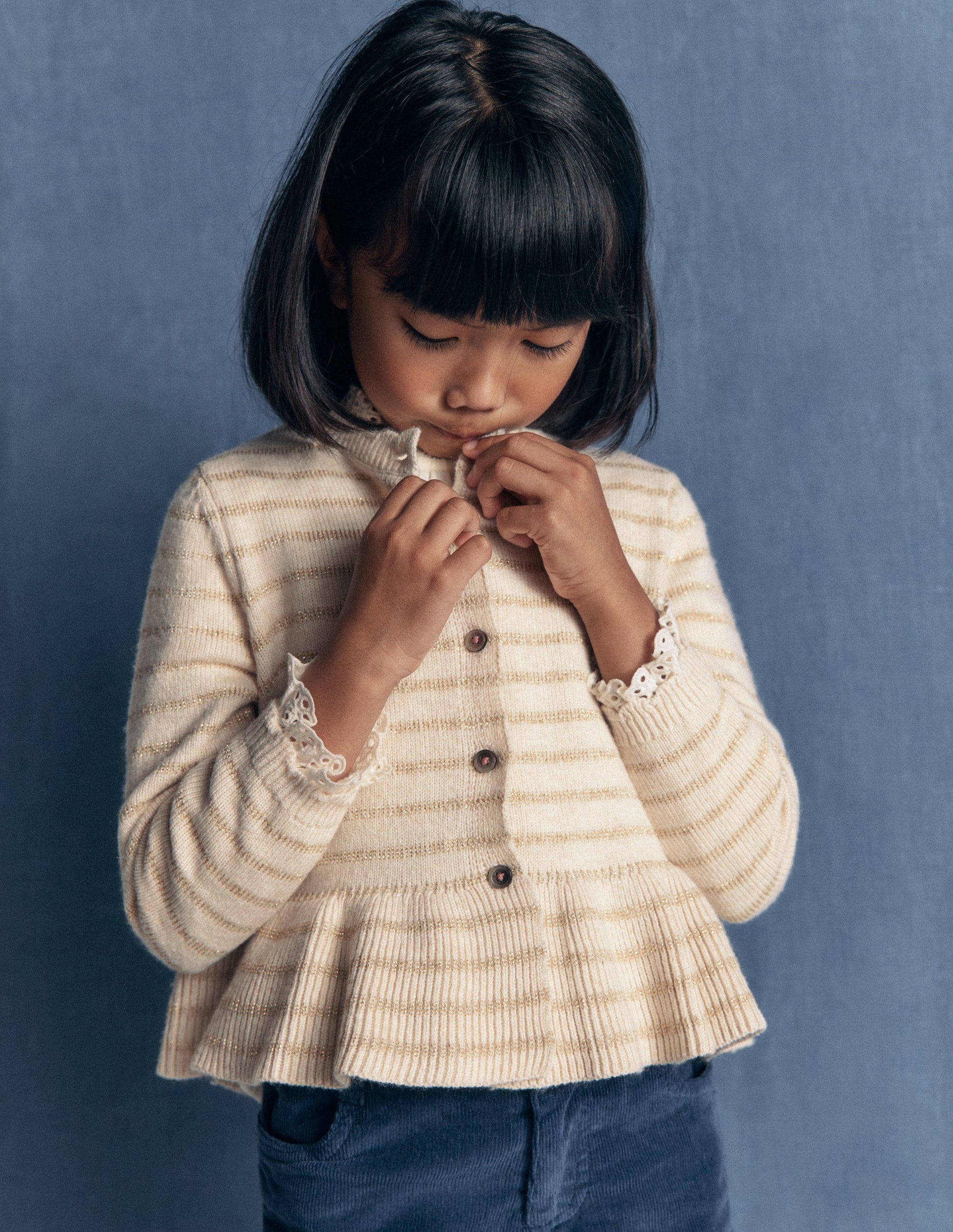 Pretty Peplum Cardigan-Oatmeal Marl Sparkle Stripe-2