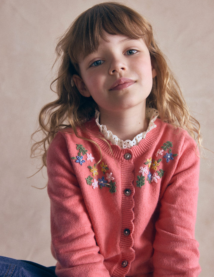 Pretty Embroidered Cardigan-Vintage Rose Floral Embroidery