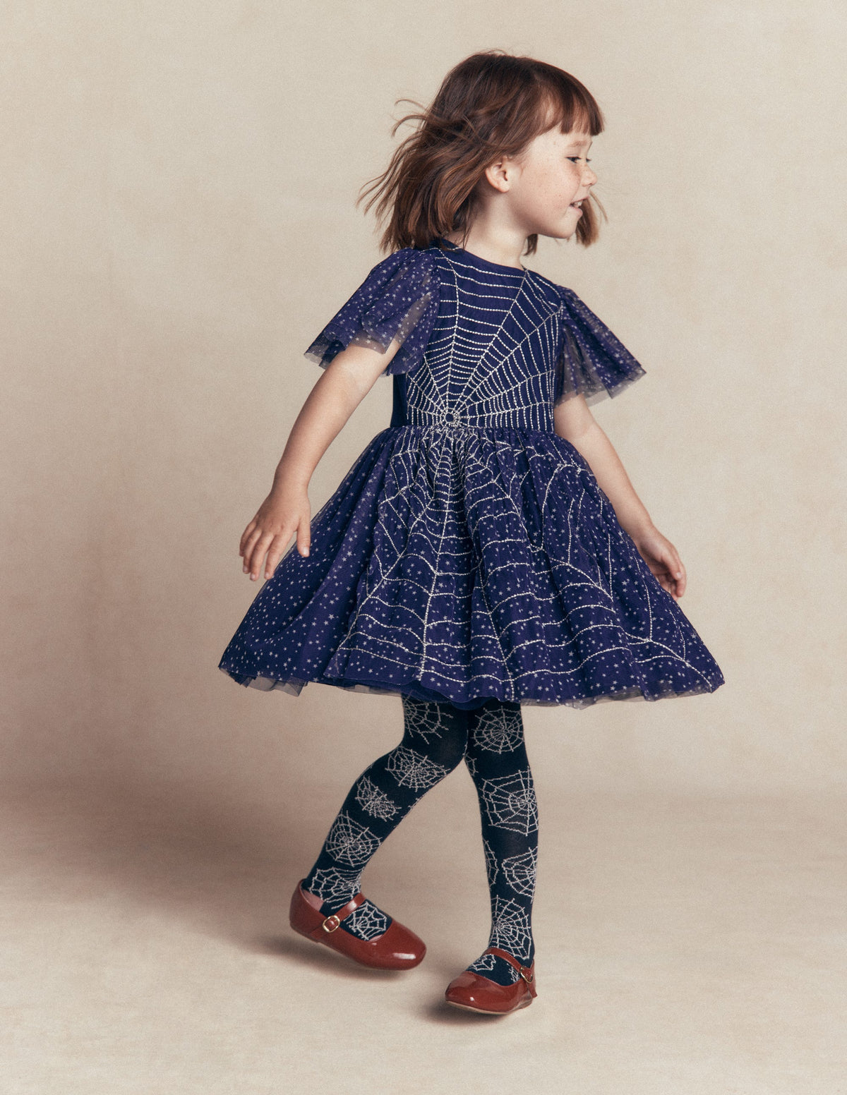 Appliqué Tulle Dress-College Navy Spiders Web - Image 1